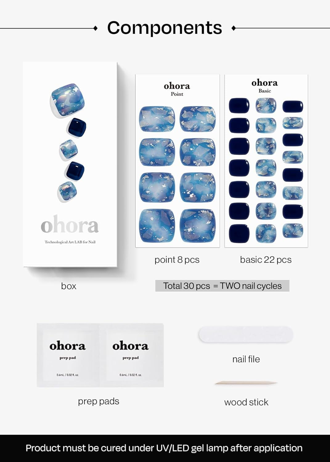 Ohora Semi Cured Gel Nail Strips (P Aube) - Works with Any Lamps, Salon-Quality, Long Lasting, Easy to Apply & Remove - Includes 2 Prep Pads, Nail File & Wooden Stick - P Aube image number 4
