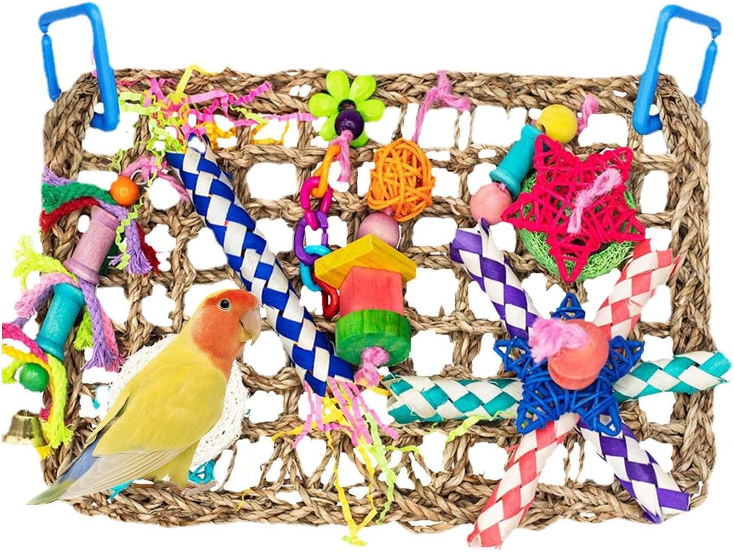 Bird Foraging Wall Toy - Bird Parakeet Toys Foraging Shredding Toys - Parakeet Toys Bird Foraging Toys Seagrass Woven Climbing Net Chewing Interactive for Parrots Parakeets image number 1