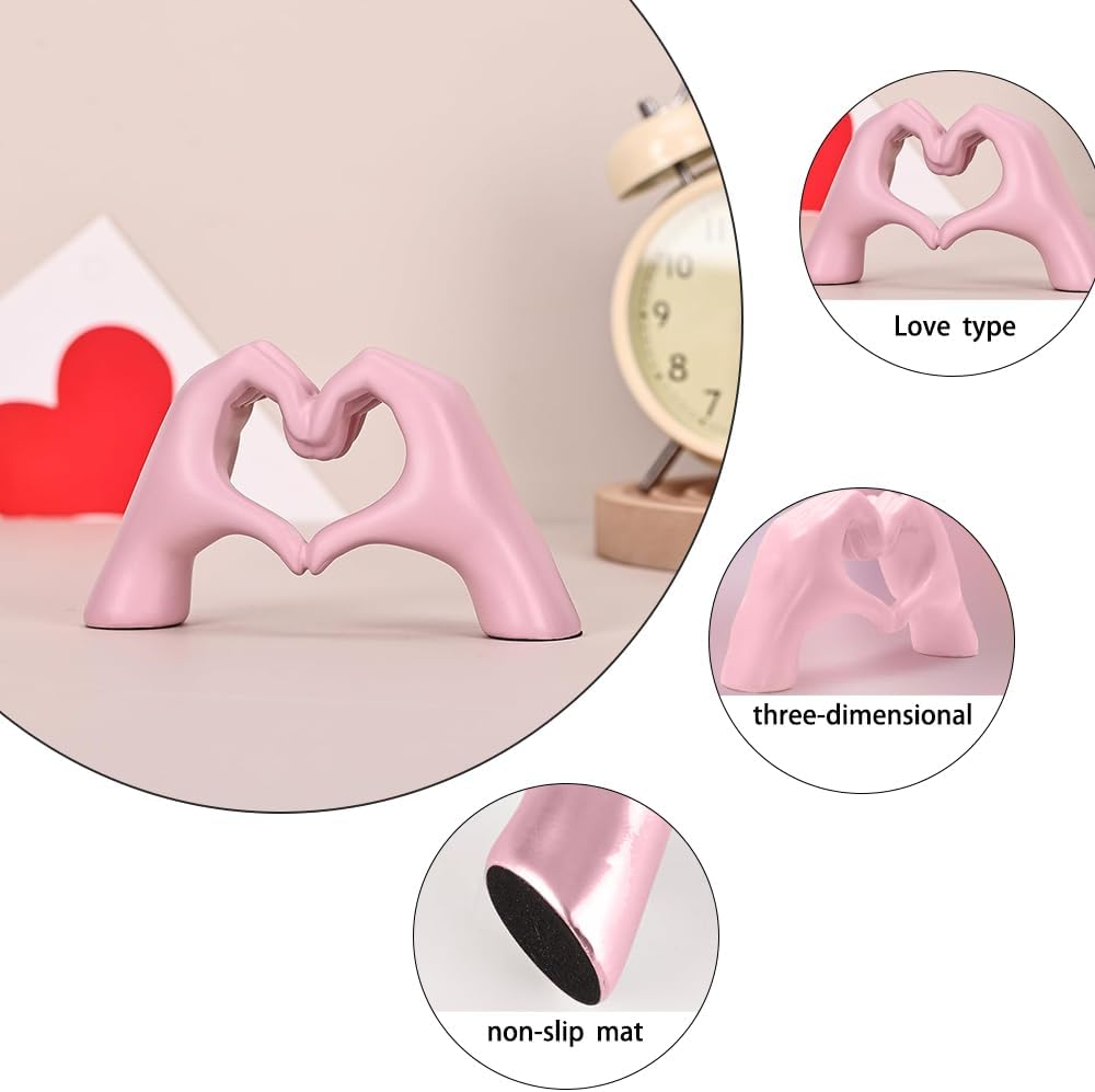 Heart Shaped Hand Carved Decoration, Cute Decoration Gift Suitable for Living Rooms, Offices, Bookshelves, Art Aesthetics, Consoles, Wedding Decorations (Pink) - Pink image number 5