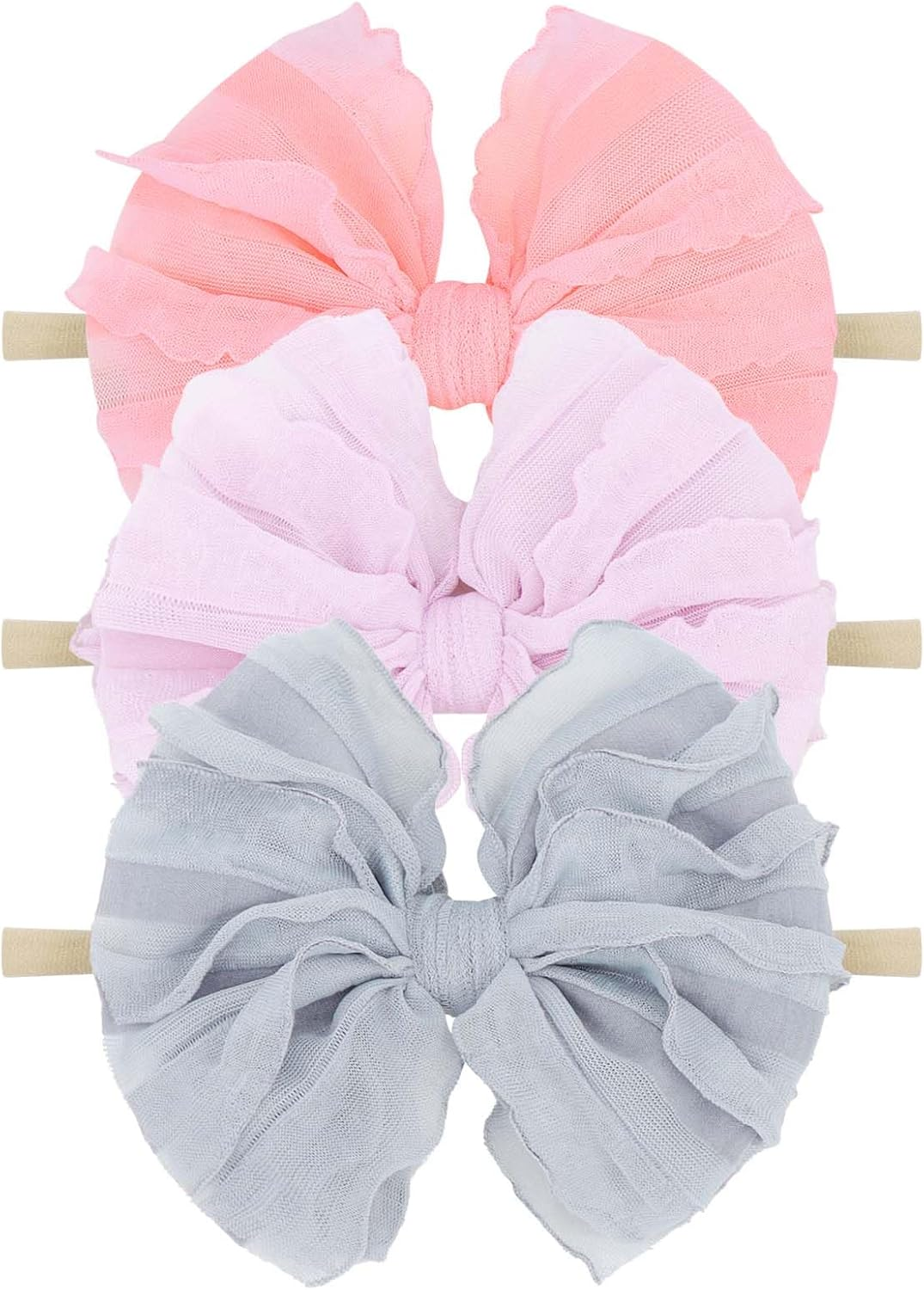 Big Bows Baby Girl Headbands with Bows Handmade Baby Hairbands Stretchy Lace Newborn Toddler Hairbands Bows Black White Beige 3 PCS