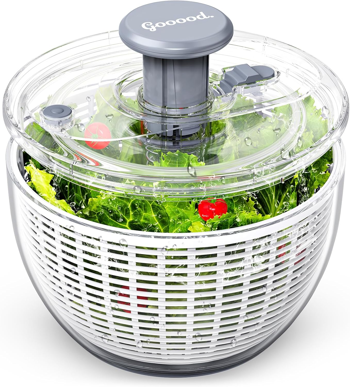 Gooood Salad Spinner, Lettuce Spinner with 6 Litres Large Colander, Fruit and Vegetable Wash Spinner Dryer, One-Handed Good Grips Transparent Snack Spinner and Lettuce Crisper for Health in Kitchen image number 4