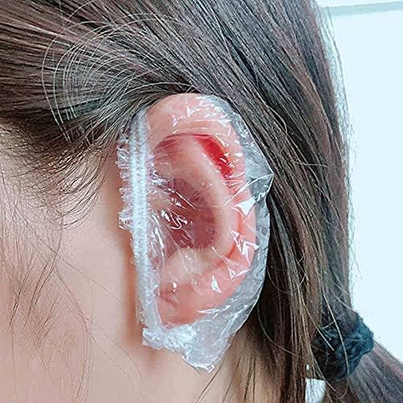 NITAIUN 200 Pcs Clear Ear Protectors Plastic Elastic Waterproof Ear Covers Cap Earmuffs for Hair Dye Shower Bathing Home Use Hotel Spa Hair Salon Treatment (Clear) image number 6