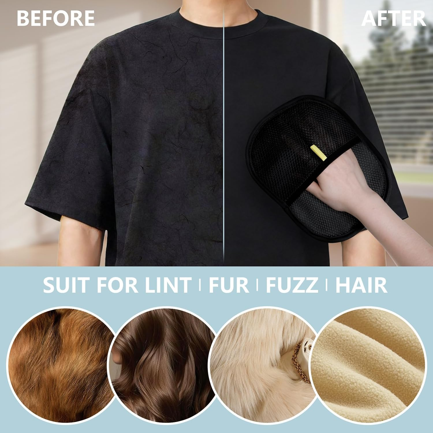 2 Pcs Pets Hair Remover, Larger Electrostatic Pet Hair Removers Cat & Dog Grooming Gloves Reusable Washable Highly Effective Lint Roller for Furniture Car Seats Clothes Carpet Curtain Couch image number 2