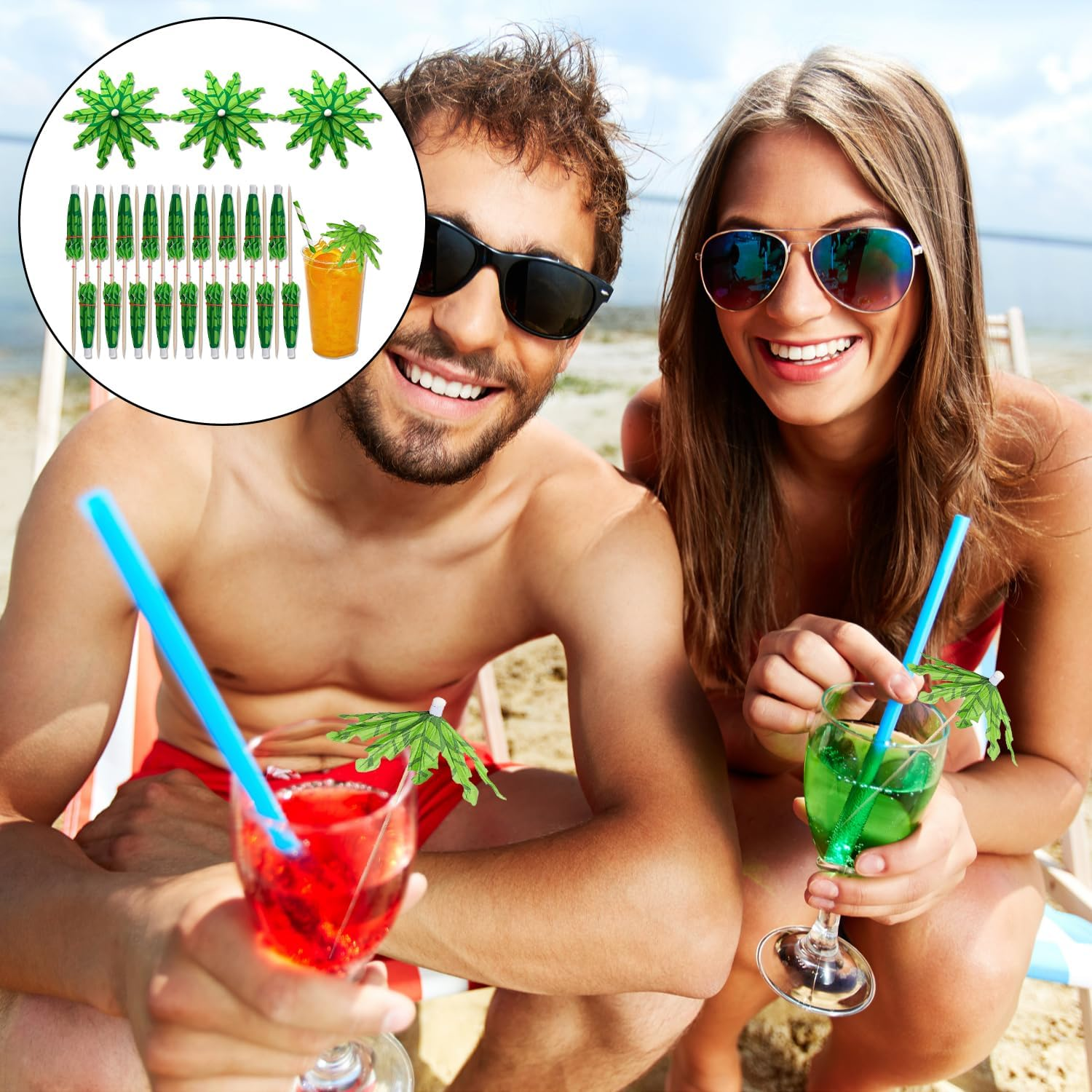 BEZANU Cocktail Picks, 50 Pcs Coconut Tree Umbrellas Drinks Sticks Hawaiian Drink Decorative for Cocktail, Cake, Icecream, Drink, Bar image number 6