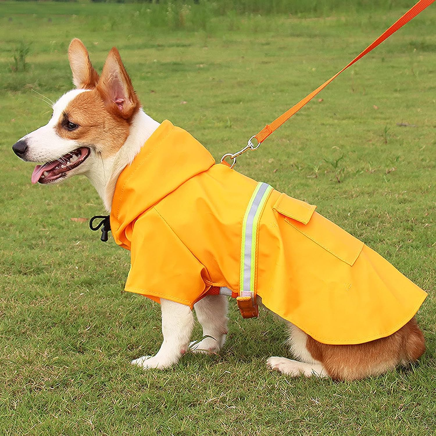 Dog Raincoat, Waterproof Hooded Dog Coat with Reflectors for Dry, Safe Walks (Orange, 4XL) image number 2
