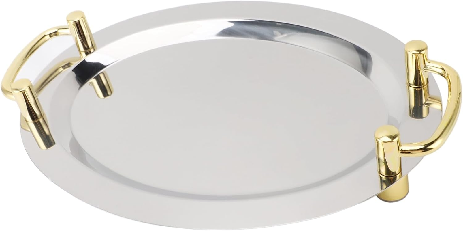 Stainless Steel Tray with Handle, Tea Drink Platter Platter, Service Tray, Decorative Serving Platter for Dessert, Fruit, Snack, Cafe, Banquet, Party (Rectangle Shape with Gold image number 3