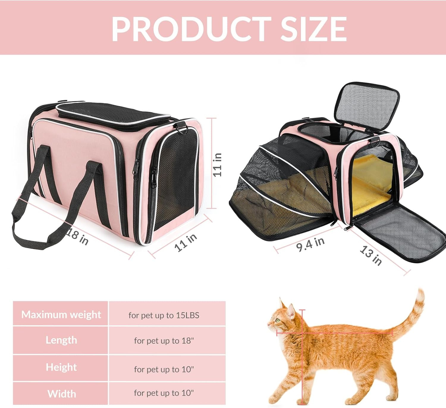 Slowton Cat Carrier - Expandable Pet Travel Carrier - Foldable Cat Carrier with Fleece Pad for Cats Dogs Other Animals image number 6