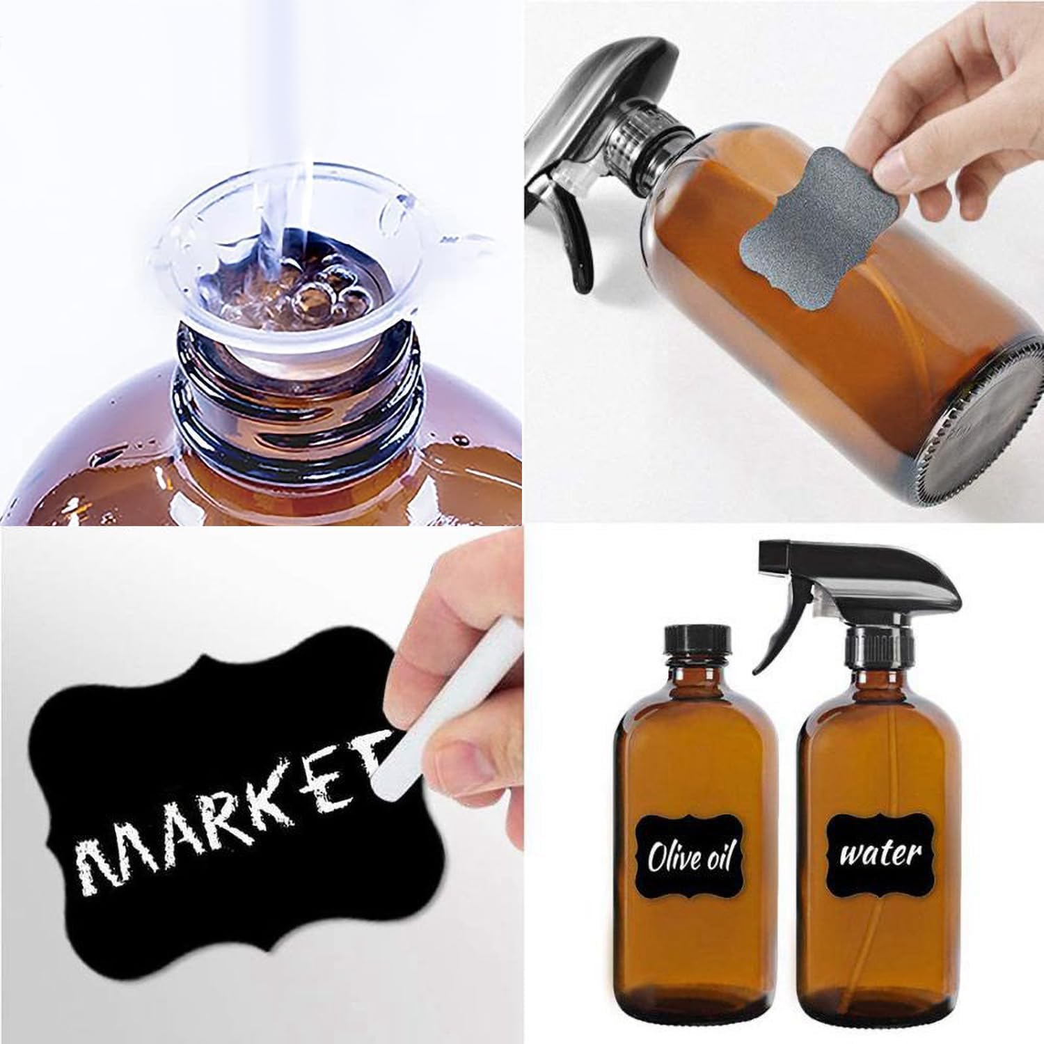 GIOD Amber Glass Spray Bottles 250Ml (2-Pack), Boston round Essential Oil Sprayers with UV Protection, Bpa-Free with Black Booster Spray Cap, Label, Funnel, Lid, Pipette image number 2