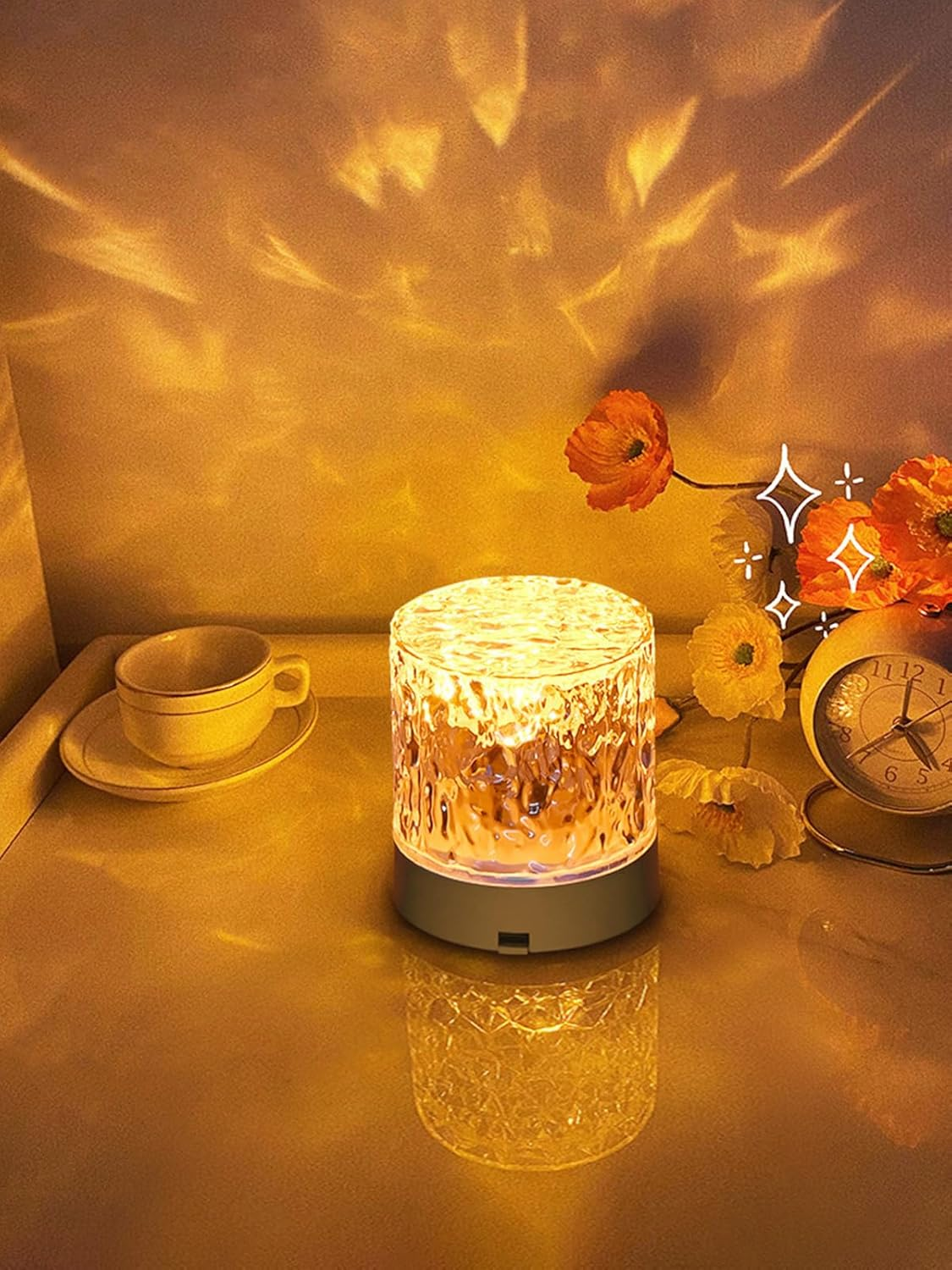 Water Ripple Lamp, Crystal Ocean Wave Lamp, 16 Colors Northern Lights Water Ripple Lamps, Projection USB Rechargeable Bedside Lamps, for Bedroom Living Room Wall Decoration Kids Room (Charging Type) - 3*Charging Type image number 4