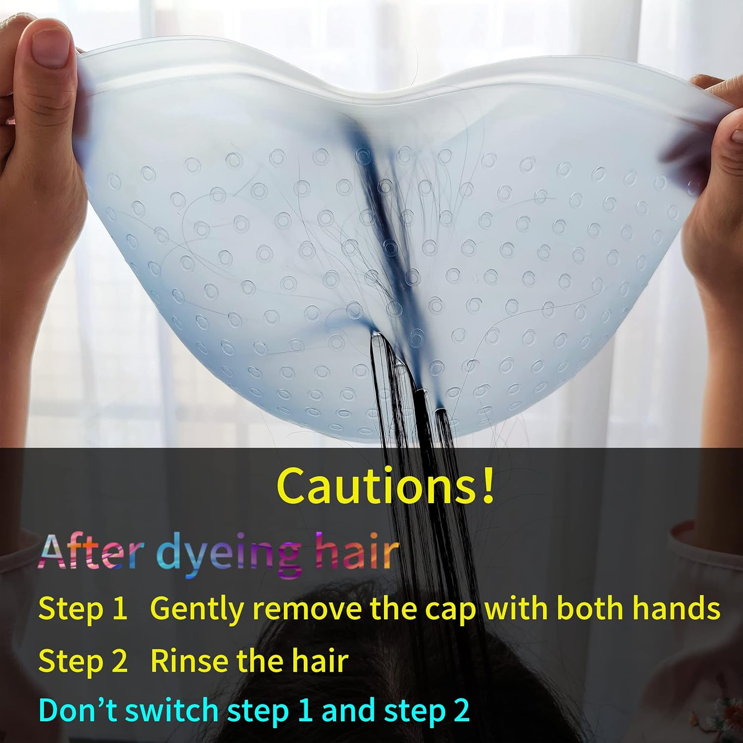 Highlight Caps with Pre Cut Holes Silicone Hair Highlighting Cap for Highlighting Hair Dye Cap No Leakage Reusable Highlighting Cap Dye Cap Pre Pierced (Blue) image number 5