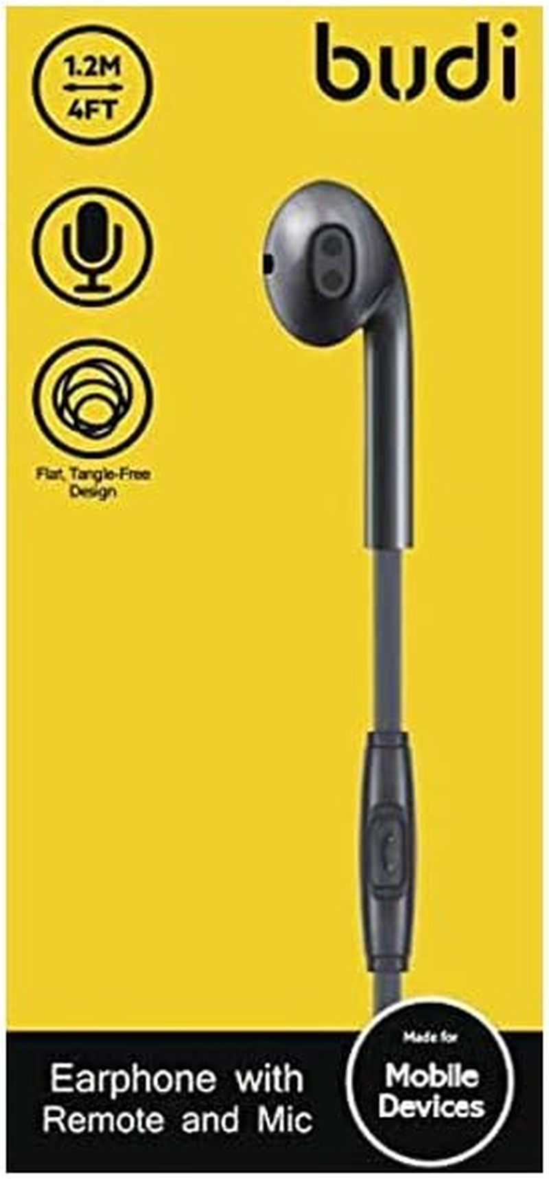 Budi M8J101EP Single Earphone with Remote and MIC BLK
