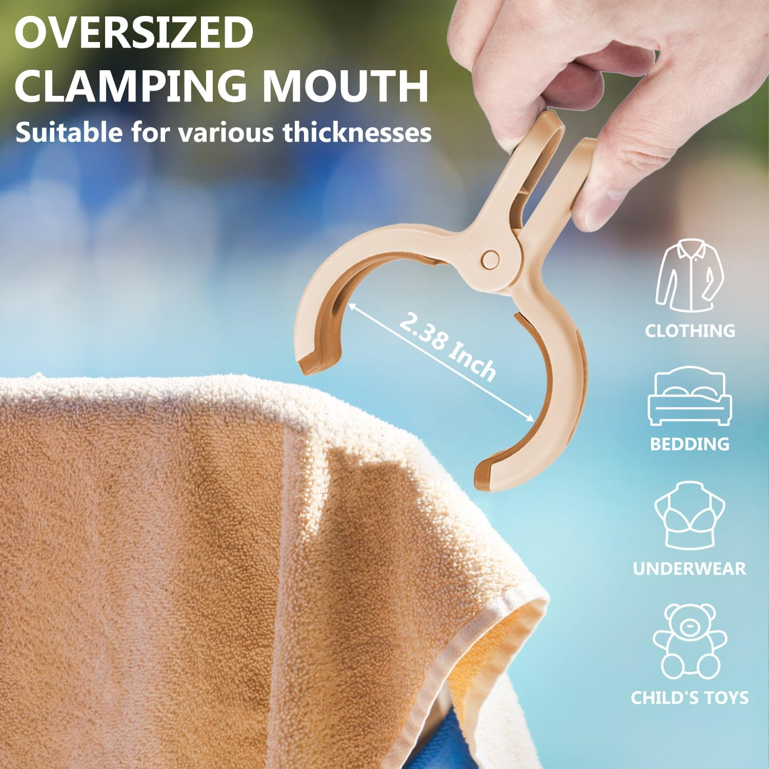 9 Pack Beach Towel Clips, Heavy-Duty Plastic Clothes Pins Bright Color Beach Chair Towel Holder Windproof Clothes Clips to Keep Your Towel Clothes Blankets (Pink) - Pink image number 5