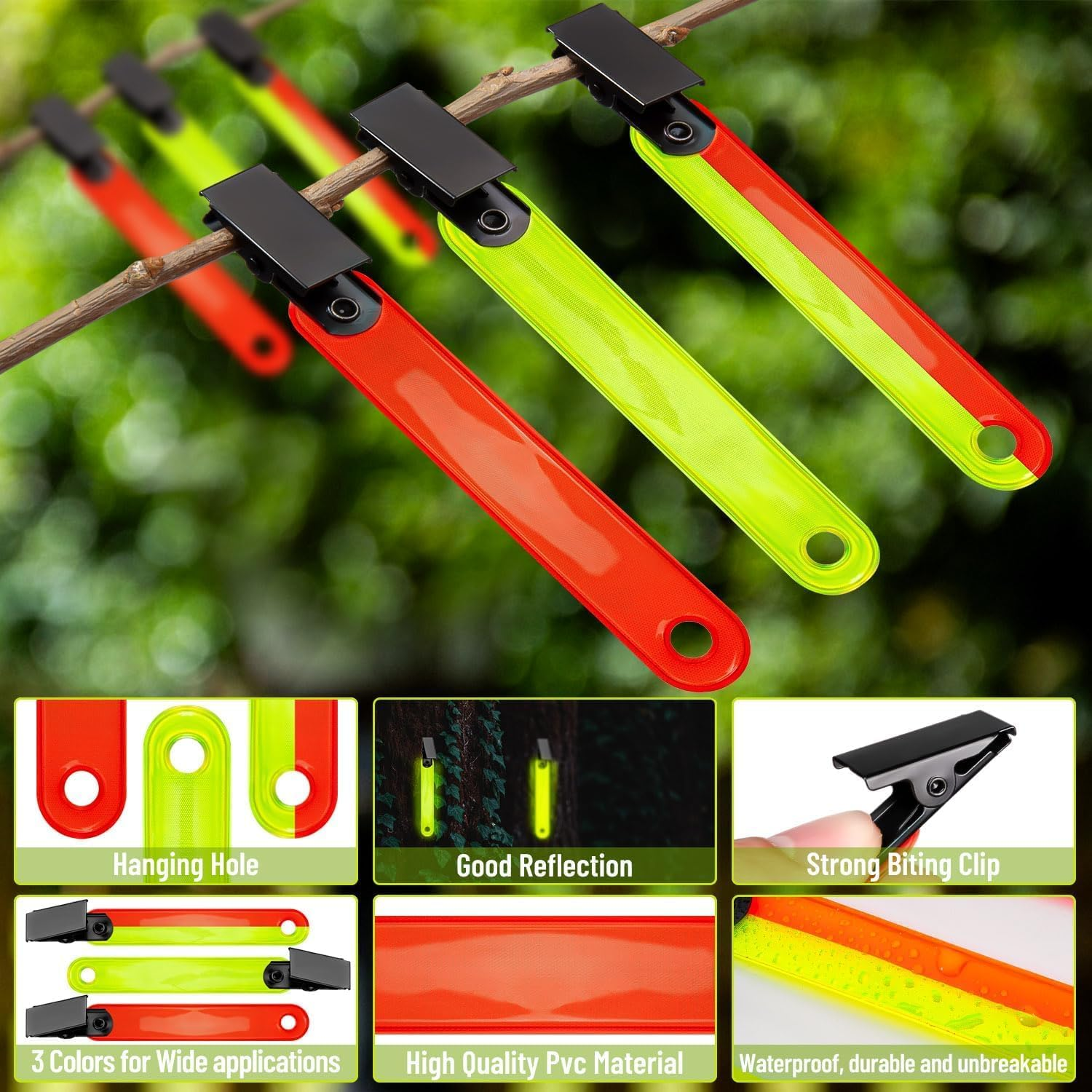 36Pcs Trail Markers for Hiking, Multiple Color Reflective Trail Marking Ribbons with Clip for Hunting Outdoor image number 1
