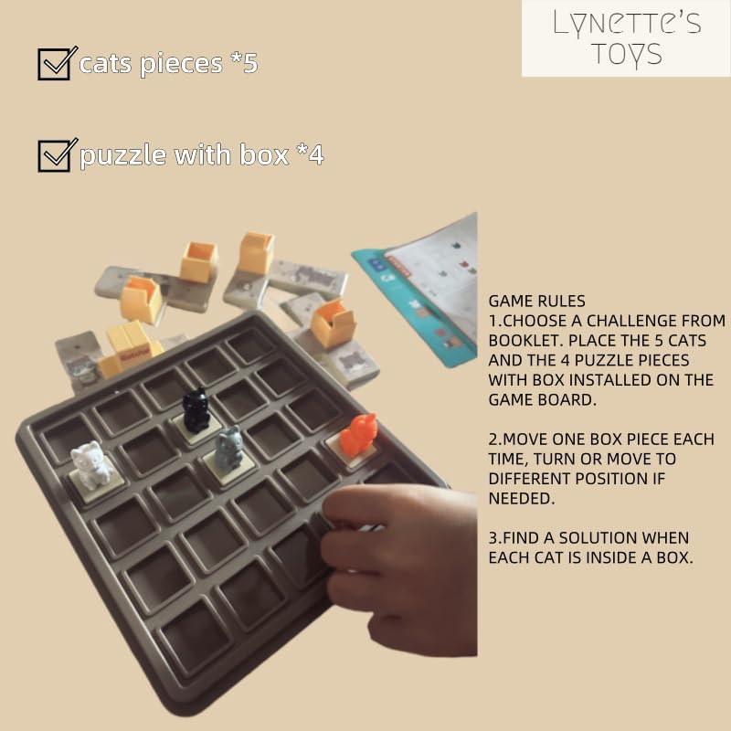 LYNETTE'S TOYS Catch the Cat Puzzle - Montessori Board Game, Educational Toy for Kids 6+ Years, IQ Toys, Developing Problem Solving Skill and Creative Thinking, Compact Travel Game (Purple)