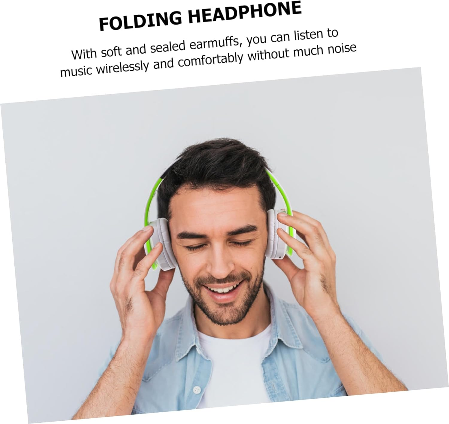 NOLITOY Wireless Headset Over-Ear Foldable Wireless Noise Canceling Headphones for Office and Sports, Compatible with Cellphones, Green and White image number 3