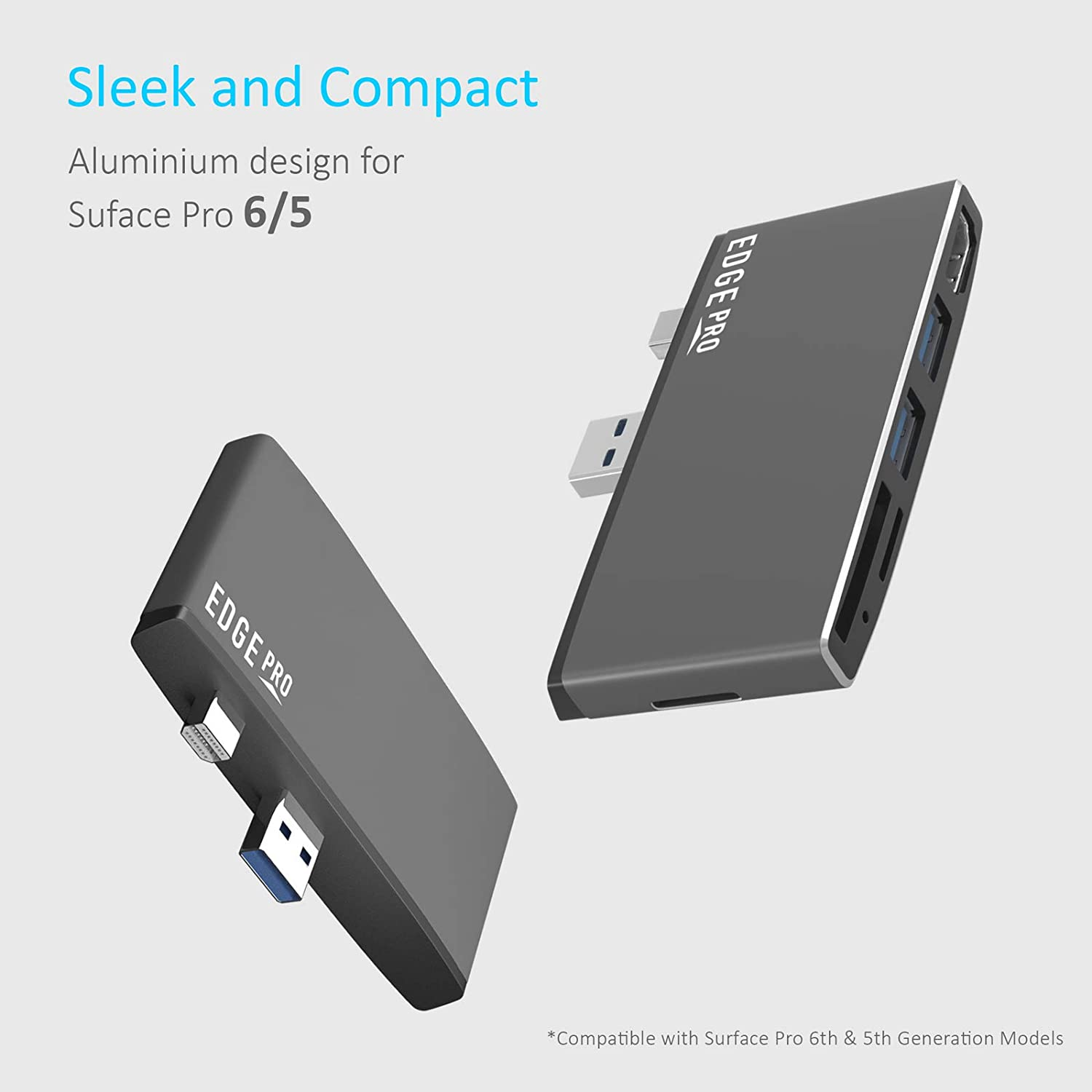 Surface Pro USB 3.0 Mini DP Hub Adapter, Mbeat Edge Pro P78 6-In-1 Multifunction USB 3.0 Hub Adapter with Mini Display Port, Surface Pro Extender, Features 4K HDMI Output, 2 Port USB 3.0 Hub, SD and Micro SD TF Card Reader, Space Grey Aluminium Design (Compatible with MS Surface Pro 4/5/6) image number 5