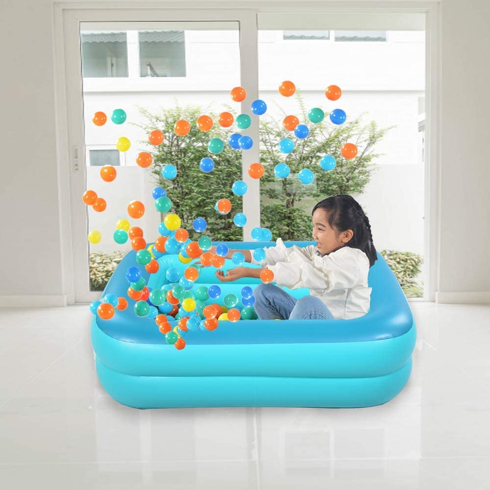 HIWENA Inflatable Kiddie Pool, 45" X 35" X 14" Green Kids Swimming Pool Summer Water Fun Bathtub with Inflatable Soft Floor