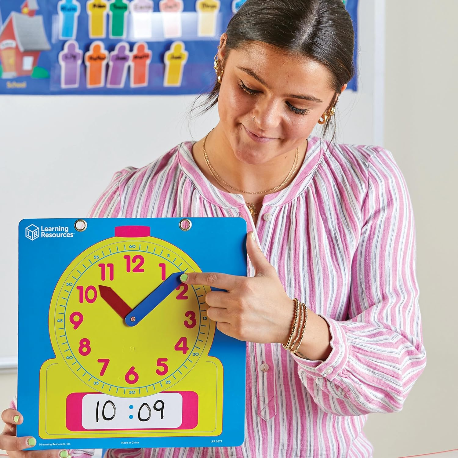 Learning Resources Write & Wipe Demonstration Clock, Easy-To-Read, 12" Square Clock, Ages 6+