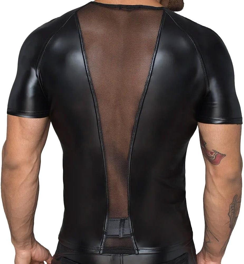 Black Handmade Wetlook Shirt with Powernet Inserts