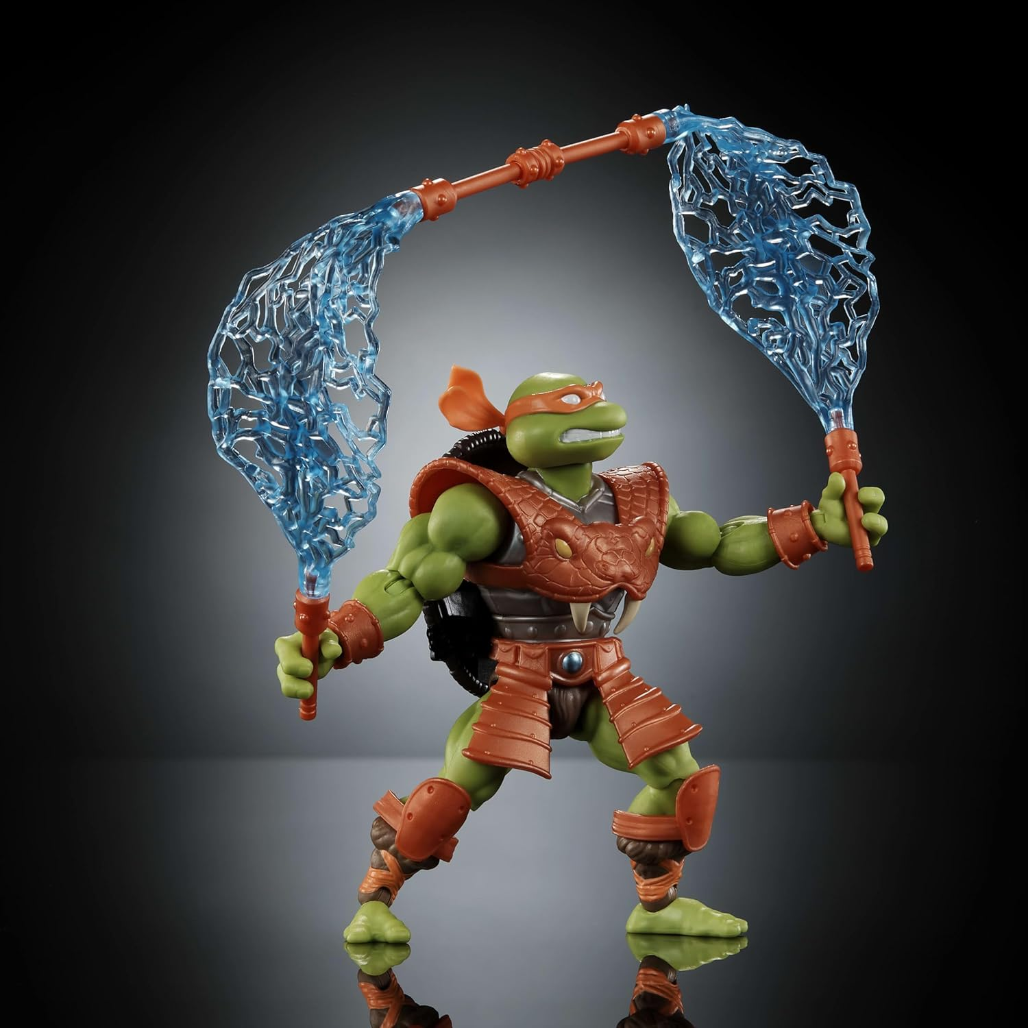 Masters of Universe Origins Turtles of Grayskull Michelangelo Reptile Wars Posable Action Figure, Teenage Mutant Ninja & Motu Crossover Hero Mikey Toy image number 1