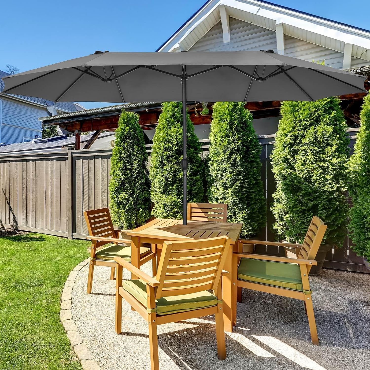 4.7M Double-Sided Patio Umbrella, Outdoor Extra Large Umbrella W/Hand-Crank System & Air Vents, Market Twin Umbrella with 12-Rib Sturdy Metal Frame for Poolside, Garden & Backyard image number 3