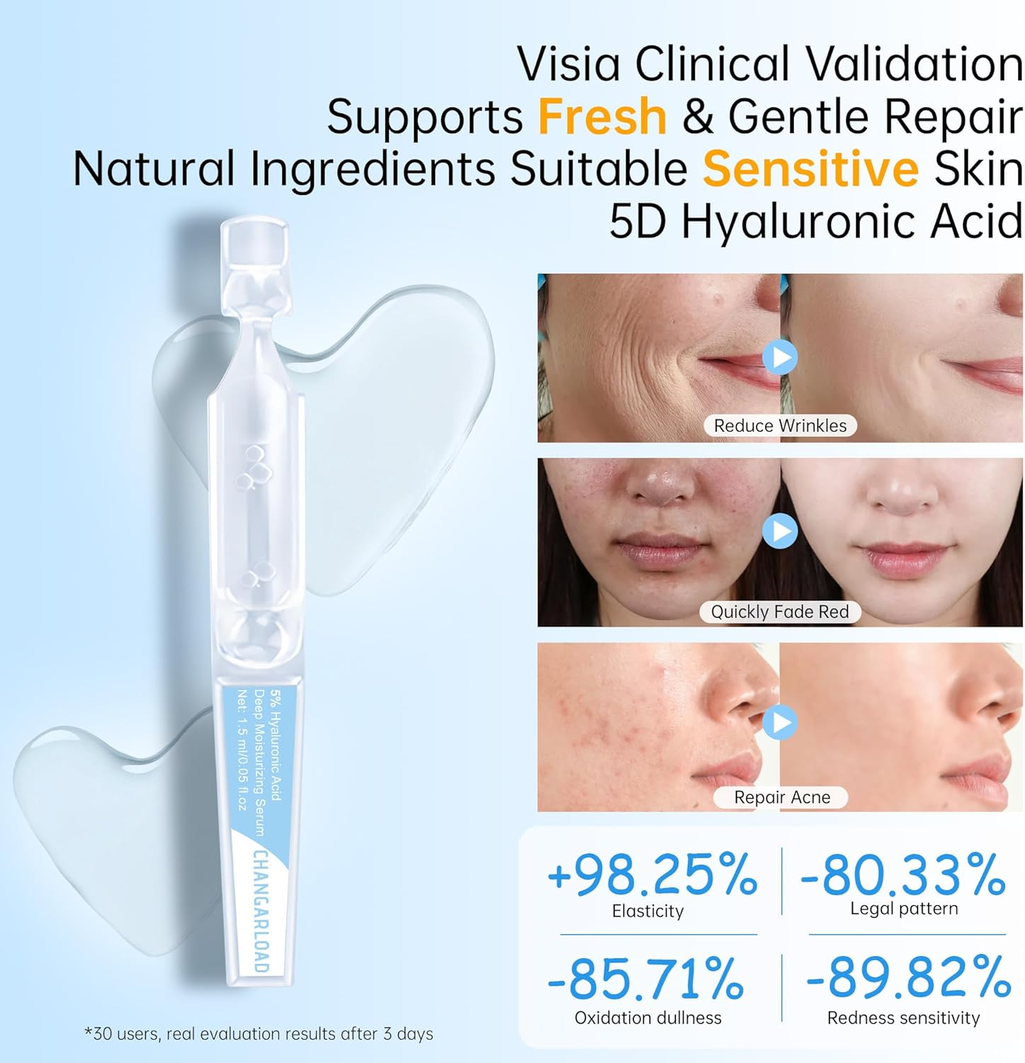 60 Pcs 5% Hyaluronic Acid Serum Ultra-Hydrating Vials,Hyaluronic Acid Tubes,Wake Nature'S Premium Hyaluronic Serum,Single-Use Ultra-Hydrating Essence for Face image number 4
