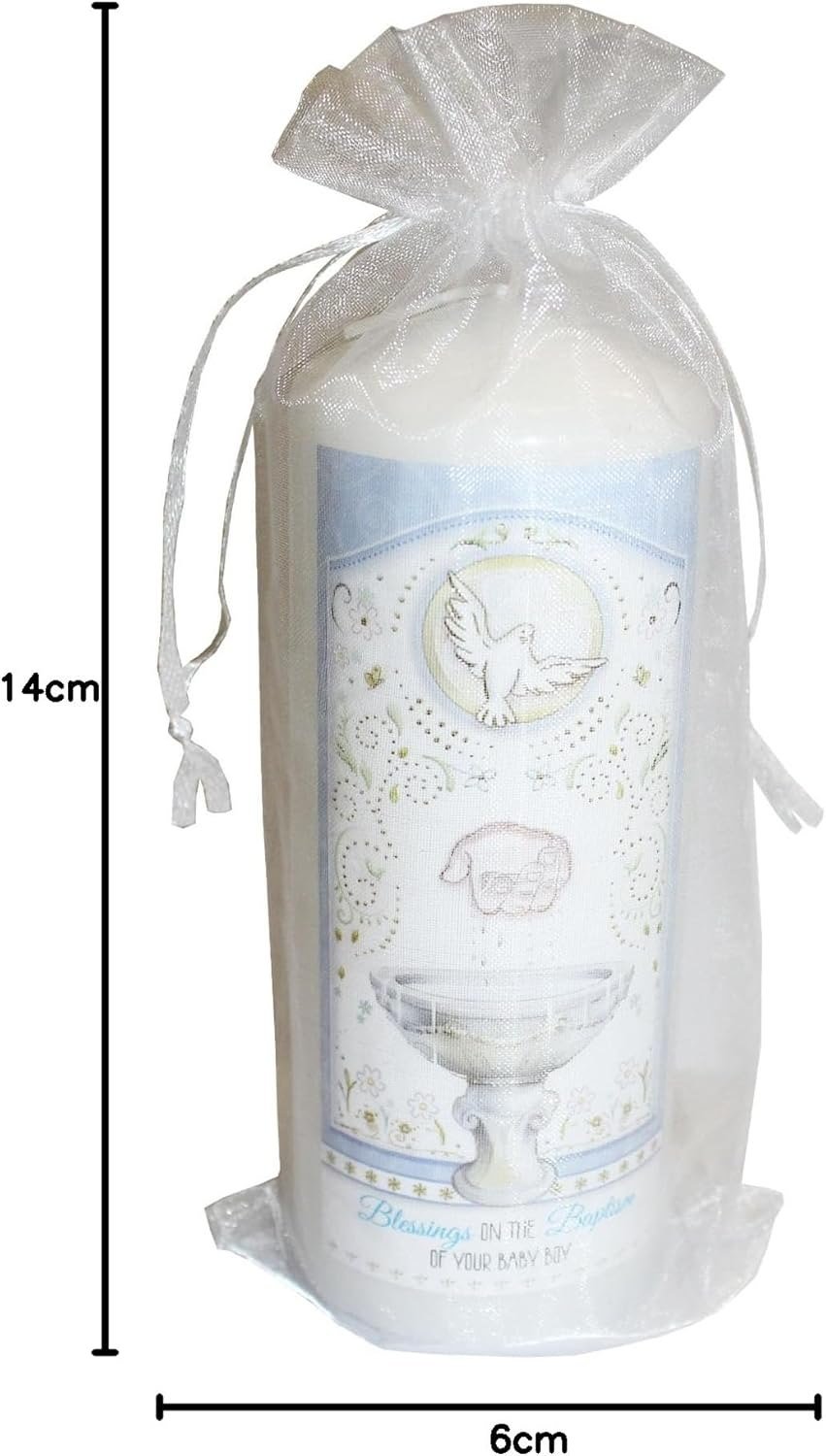 Widdle Gifts Pillar Candle for Baptism of Your Baby Boy in Organza Bag Keepsake Gift - 2503