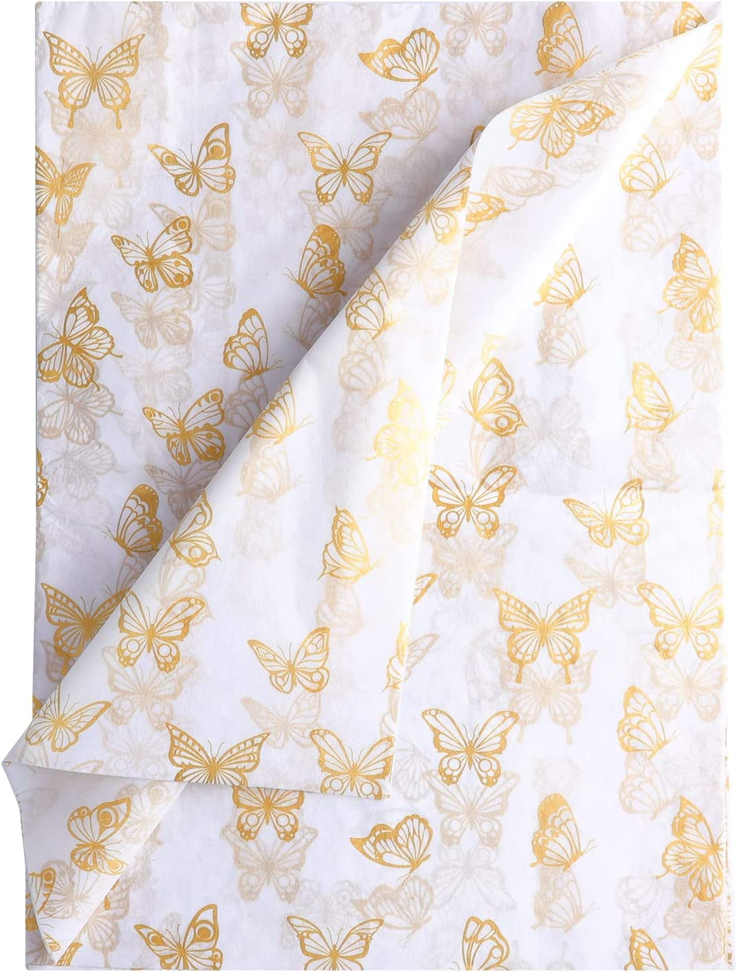 KINBOM 30Pcs 14X20Inch Golden Butterfly Tissue Paper Sheets, Gold Wrapping Tissue Paper Bulk for Packaging for Christmas Wedding Birthday Party Baby Showers DIY Crafts Arts (White Background) image number 3
