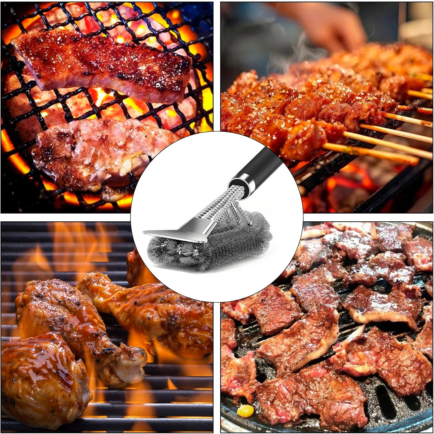 Heavy Duty BBQ Grill Brush with Extra Long Handle, Stainless Steel Bristles Scraper, Ideal for Charcoal Gas and Electric Grill Cleaning image number 2