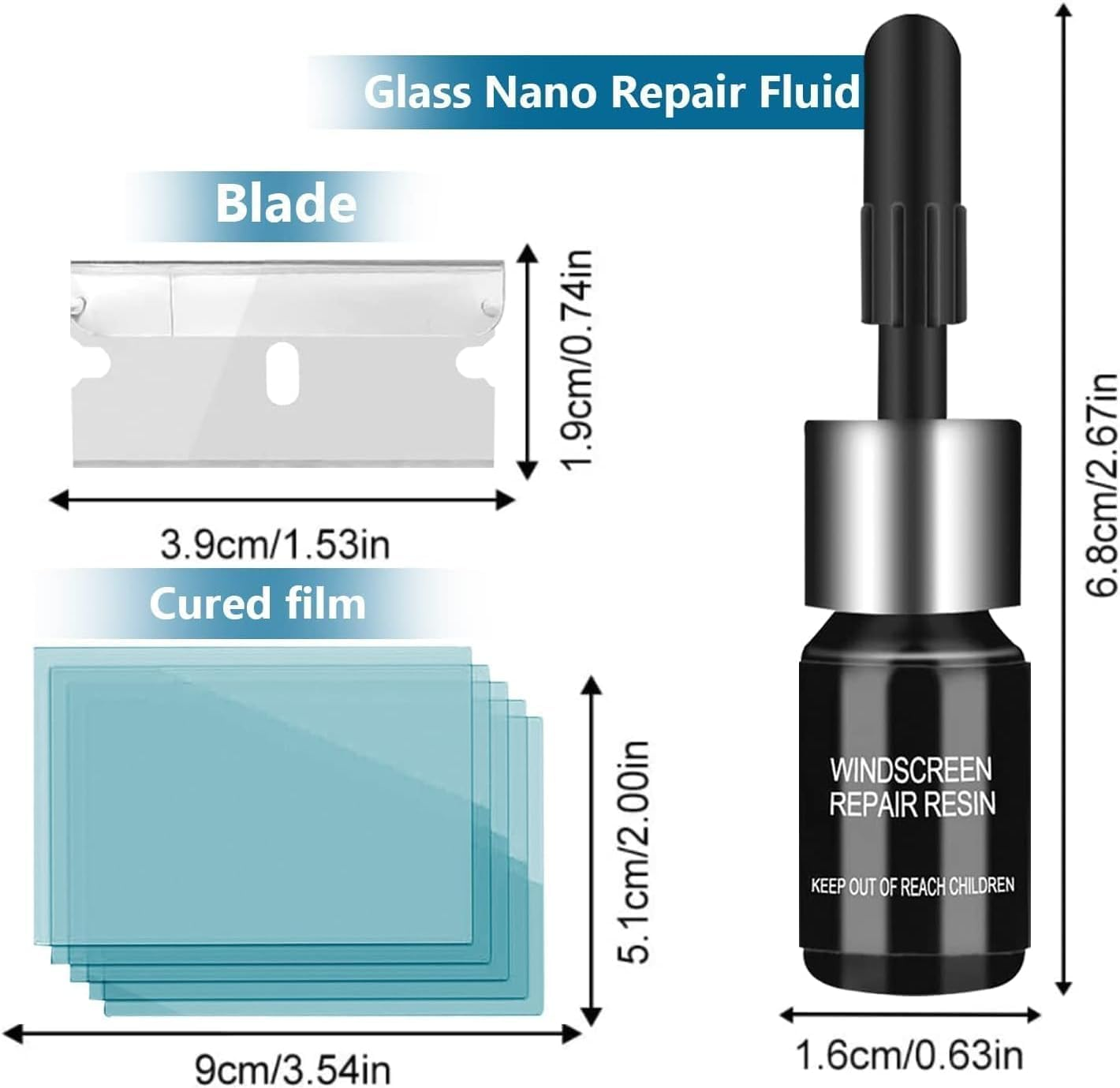 Windshield Repair Kit, Windshield Repair Kit for Chips and Cracks, Car Glass Repair Kit, Cracks Gone Glass Repair Kit, Automotive Glass Nano Fluid Windshield Crack Repair Kit for Chips (Blue-1)