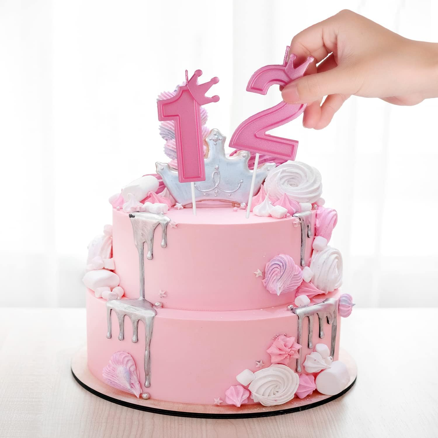 3 Inch Birthday Number Candle, 3D Number Candle with Crown Decor Large Cake Topper Number Candles for Birthday Cakes Wedding Anniversary Graduation Festival Party (Pink, 4) image number 4