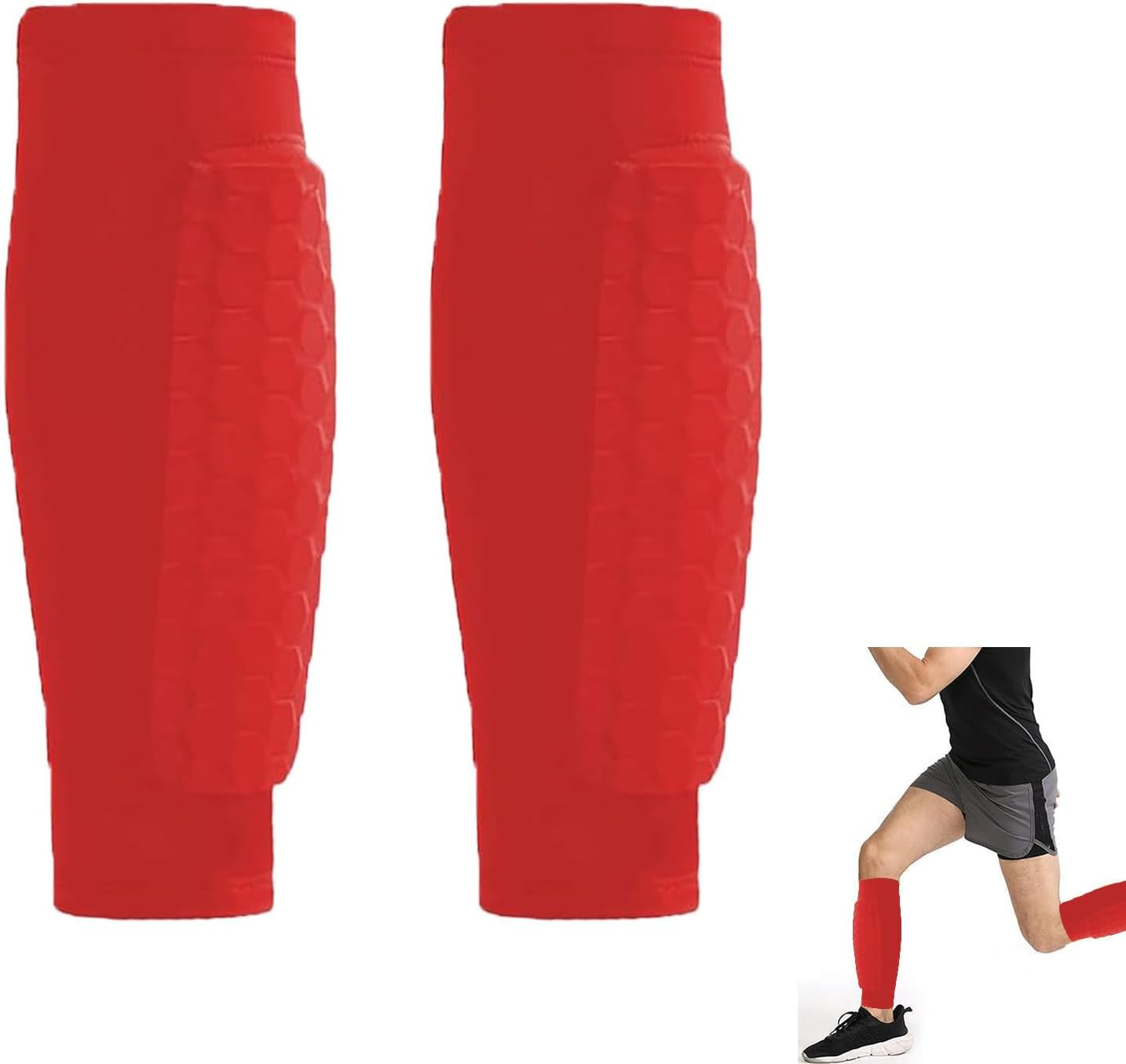 Shin Guards for Soccer, Lightweight Shin Pads for Kids Youth & Adult - Football Shin Defender Protective Gear, Comfortable Breathable Leg Guards. (2, Red, Large) image number 2