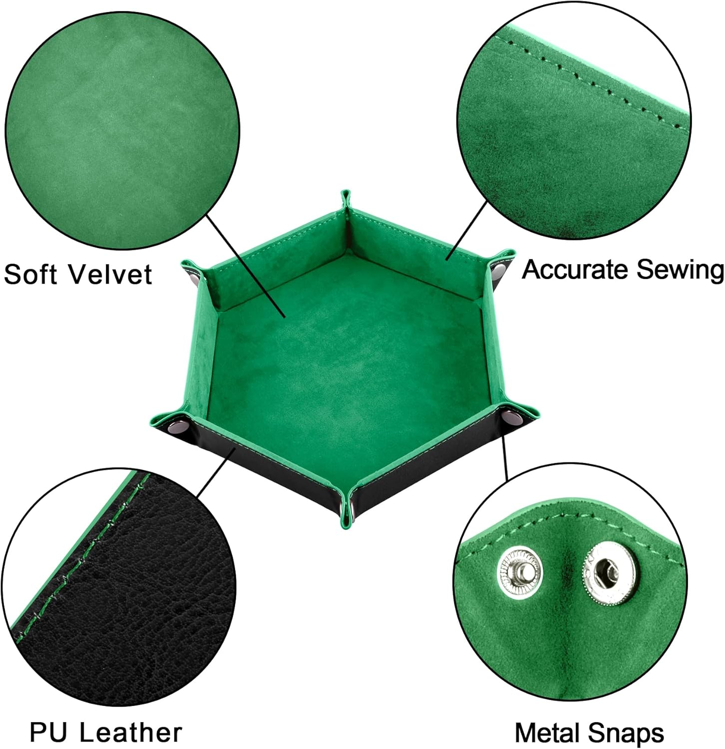 SIQUK 6-Piece Hexagon Dice Tray Set - Folding PU Leather Dice Trays for RPG, DND & Table Games (Red, Blue, Violet, Black, Green, Yellow)