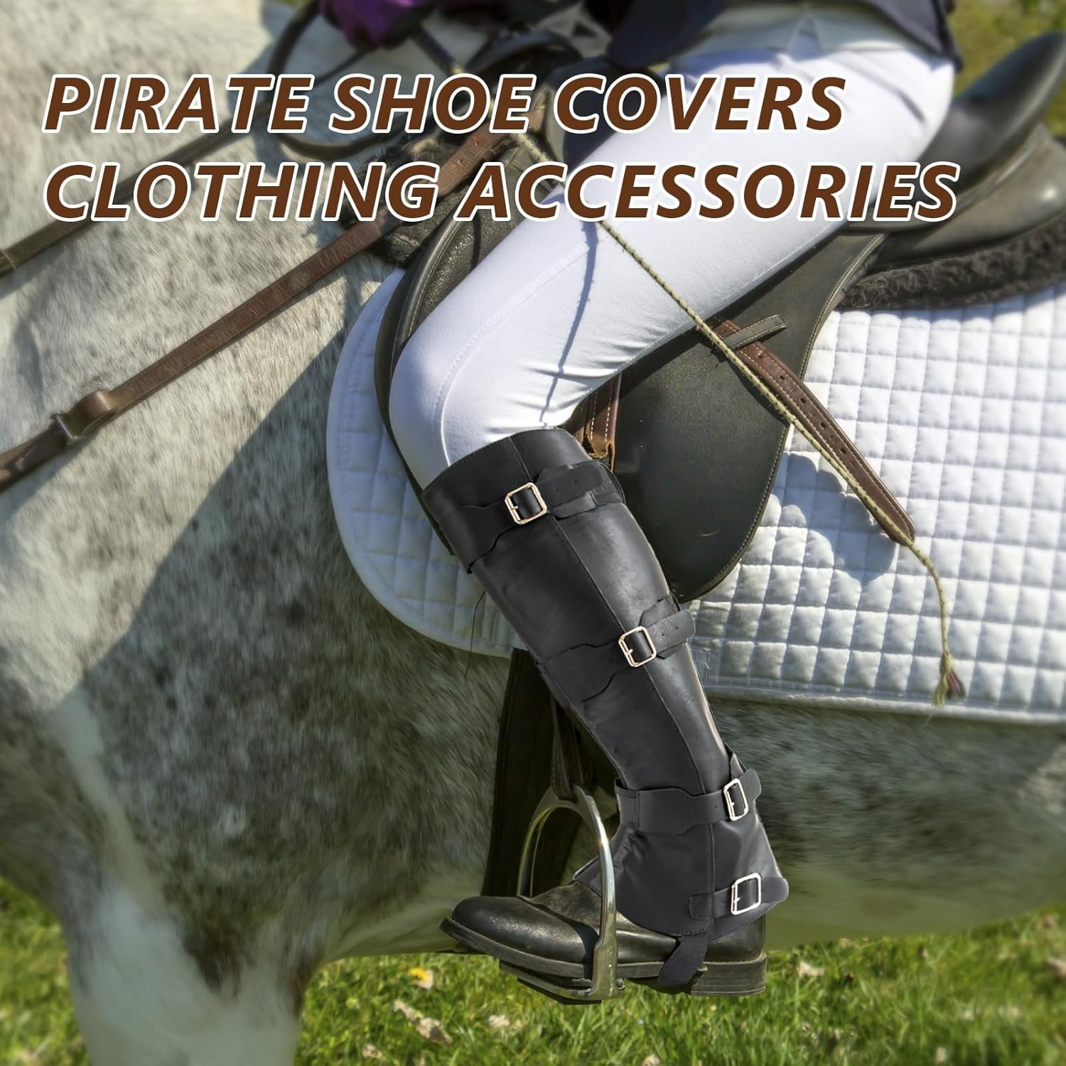 Adjustable Pirate Boot Covers for Men & Women - Medieval Renaissance Steampunk Viking Knight Warrior Costume Accessories, Faux Leather Halloween Knight Warrior Cosplay Leg Tops image number 4