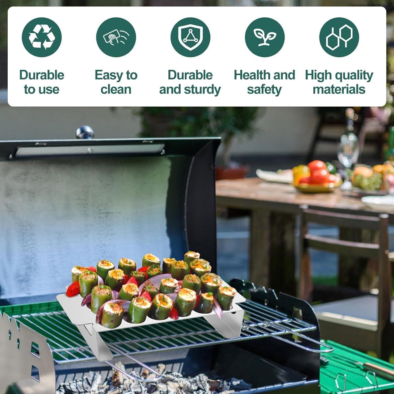 Abizarch 2Pcs Jalapeno Grill Rack with Pepper Corer Tool 18 Holes Pepper Grilling Rack Stainless Steel Chili Roasting Rack Rustproof Dishwasher Safe BBQ Pepper Holder for BBQ Pepper Chilli Chicken Win image number 6