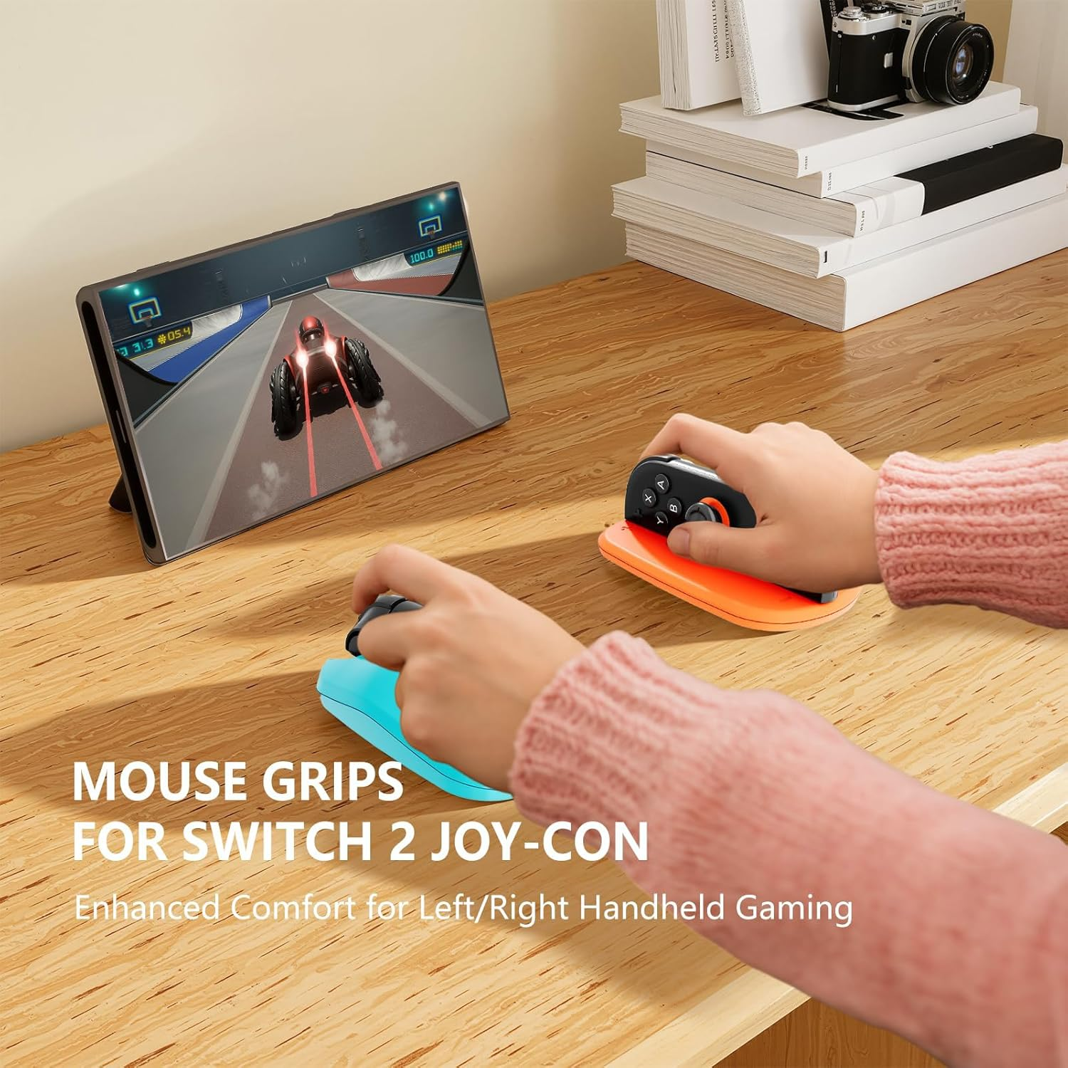2 Pack Ergonomic FPS Mouse Grip for Nintendo Switch 2 Joy-Con &ndash; Precision Aim & Stable Control for Shooter Games &ndash; Left & Right Hand Grip Set for Enhanced Targeting, Blue&Orange image number 2
