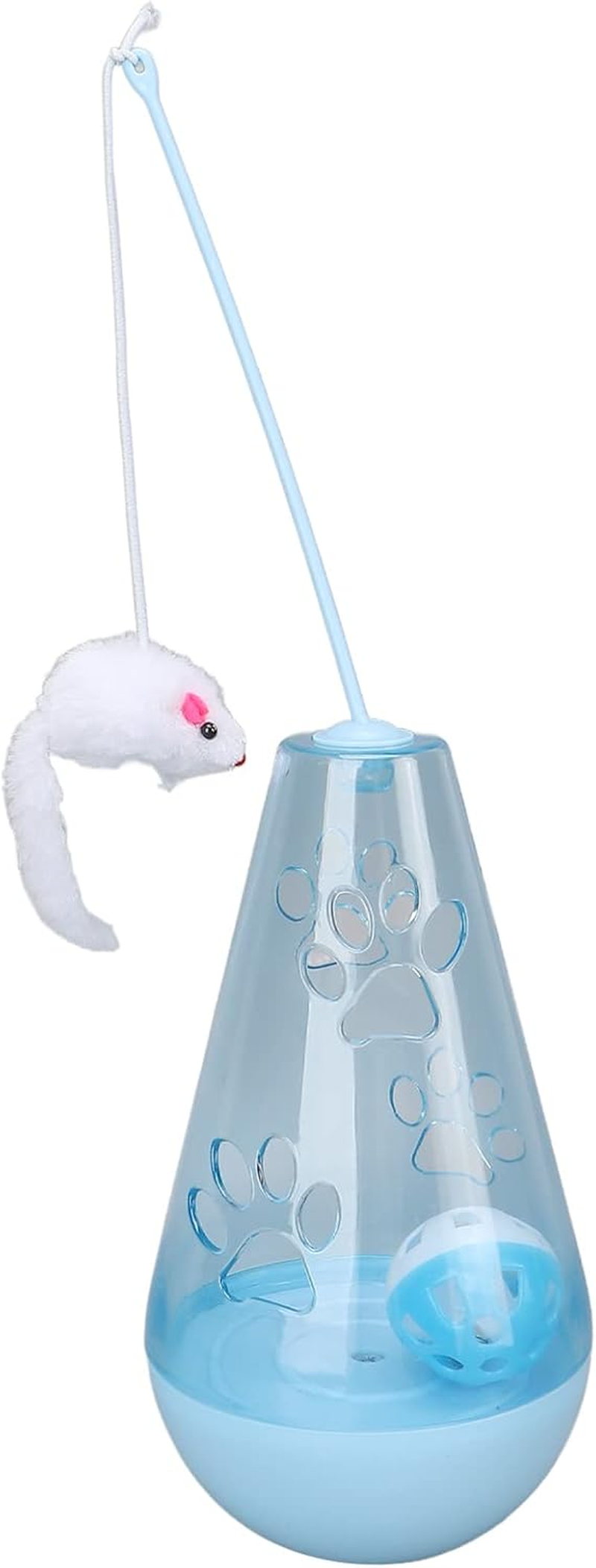 Cat Chasing Toy, Clear Color Cat Snack Toy Anxiety Ease Built in Bell Ball, Cat Roly Poly Toy Exercise Attractive Plush Mouse Cat Stick for Indoor Cats Kittens (Blue)