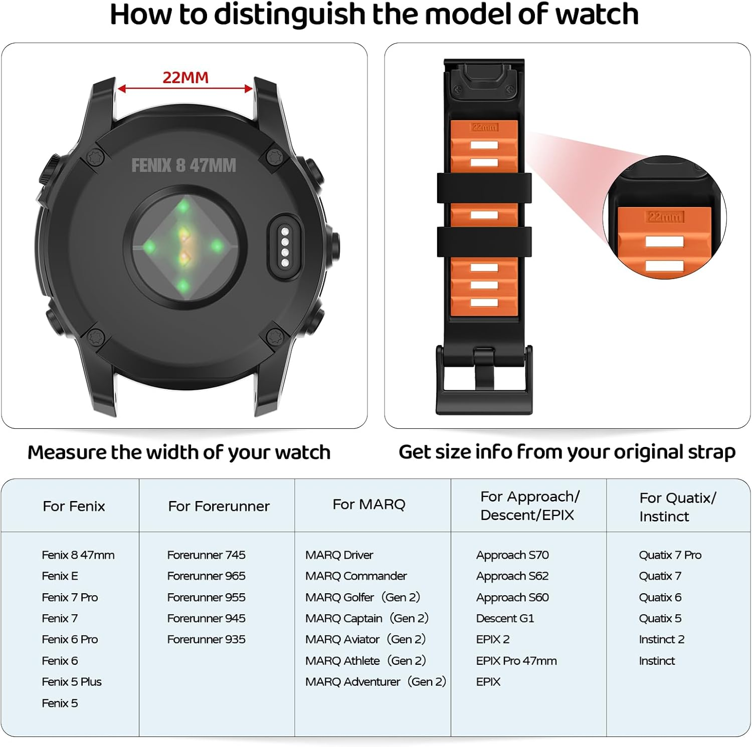 U-LIMVE Watch Band for Garmin Fenix 8 47Mm/Fenix 7 Pro/Fenix 7/Fenix 6 Pro/Fenix 6/Fenix 5/Epix Pro 47Mm/Fenix E, 22Mm Silicone Quickfit Band for Garmin Forerunner 965/955/945/935/745