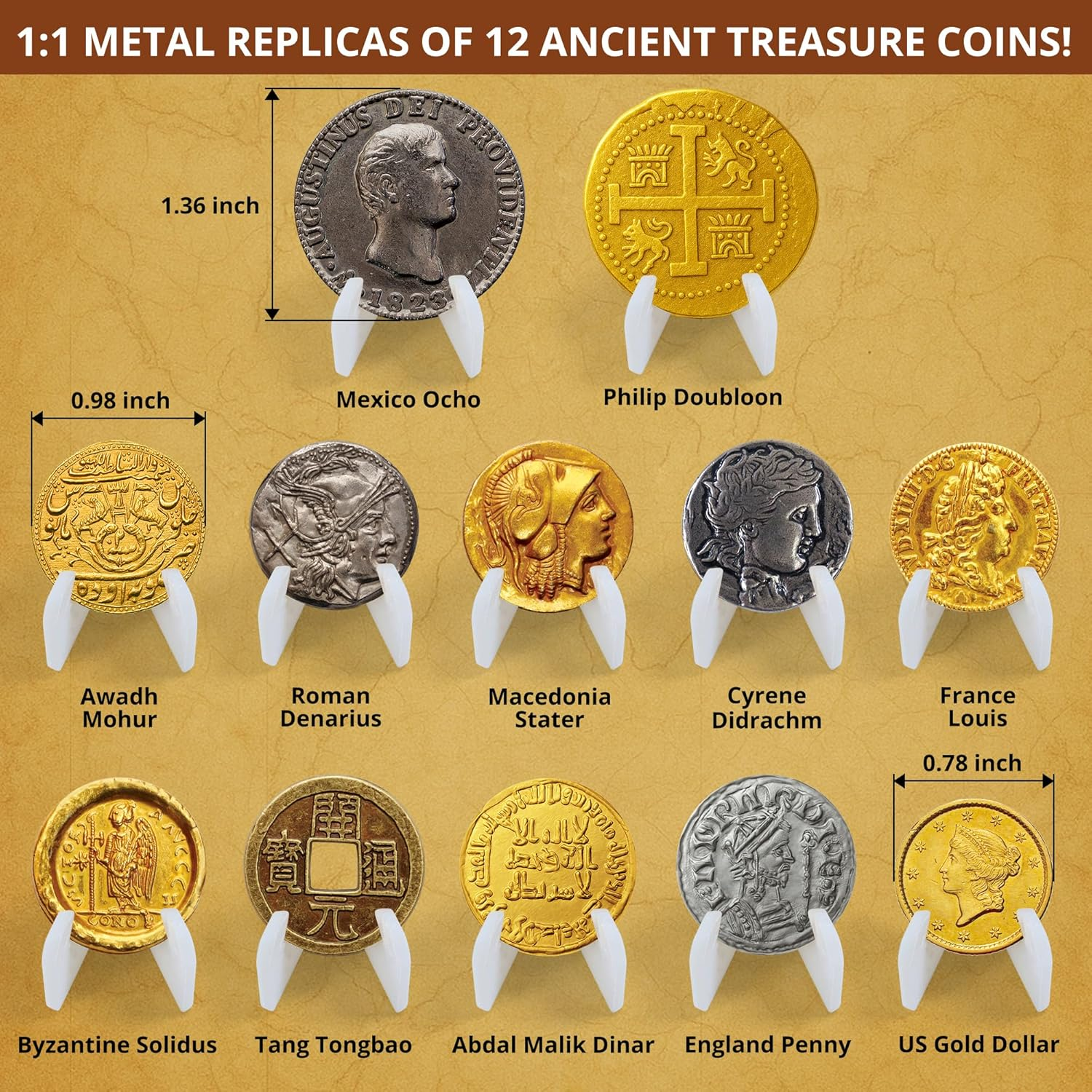 PIBEX Pirate Treasure Coins Dig Kit &ndash; Dig & Collect 16+ Ancient Metal Coin Replicas, Fool&rsquo;S Gold & Pirate Charms &ndash; STEM Archaeology & Necklace Making Kit, Coin Collecting Gift Toy for Kids Ages 6+