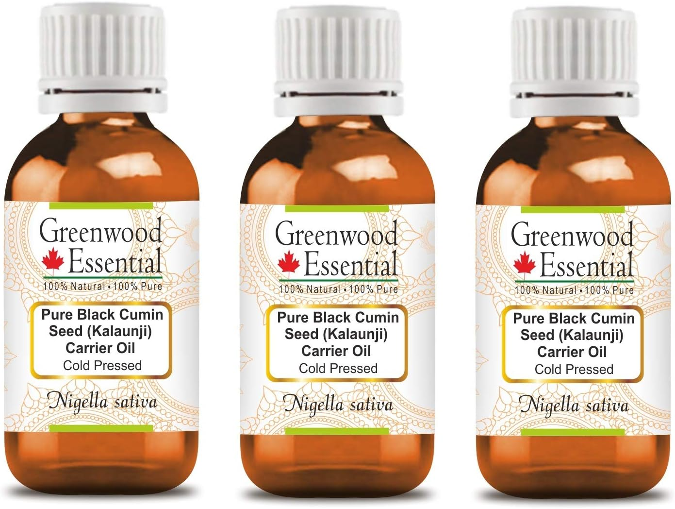 Greenwood Essential Pure Black Cumin Seed (Kalaunji) Carrier Oil (Nigella Sativa) Cold Pressed for Personal Care (Pack of Three) 100Ml X 3 (10Oz) image number 4