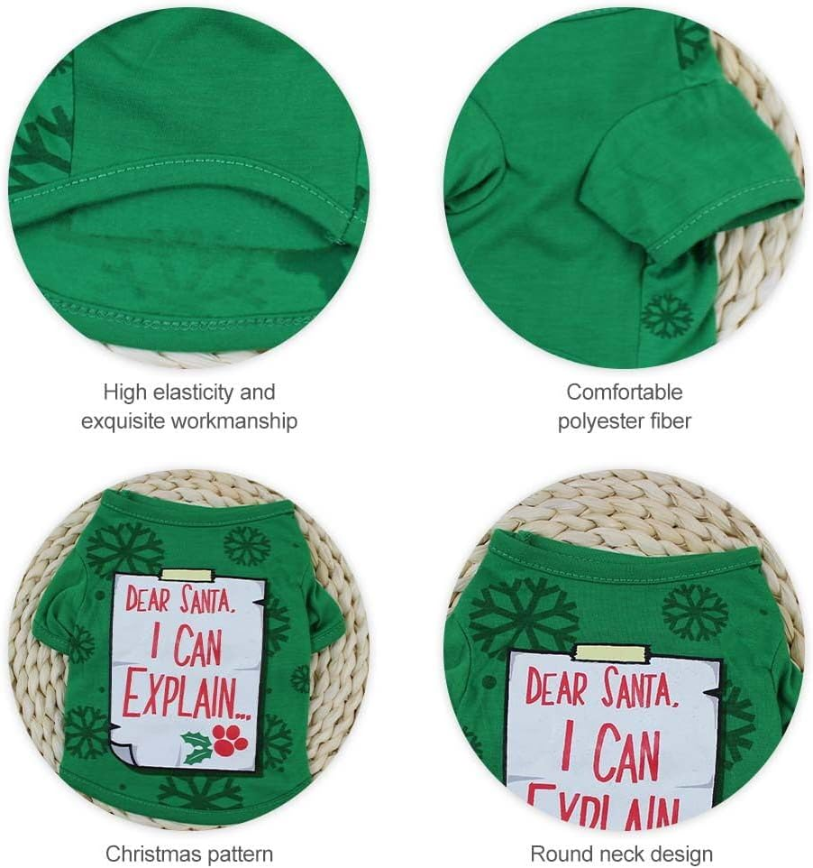 Xinyee Dog Shirt Dog Christmas T-Shirt Pet T-Shirt Dogs Christmas T-Shirt Summer Dog T-Shirt Pet Dogs Clothing Christmas Dog Clothing Polyester T-Shirt Puppy Costume image number 3