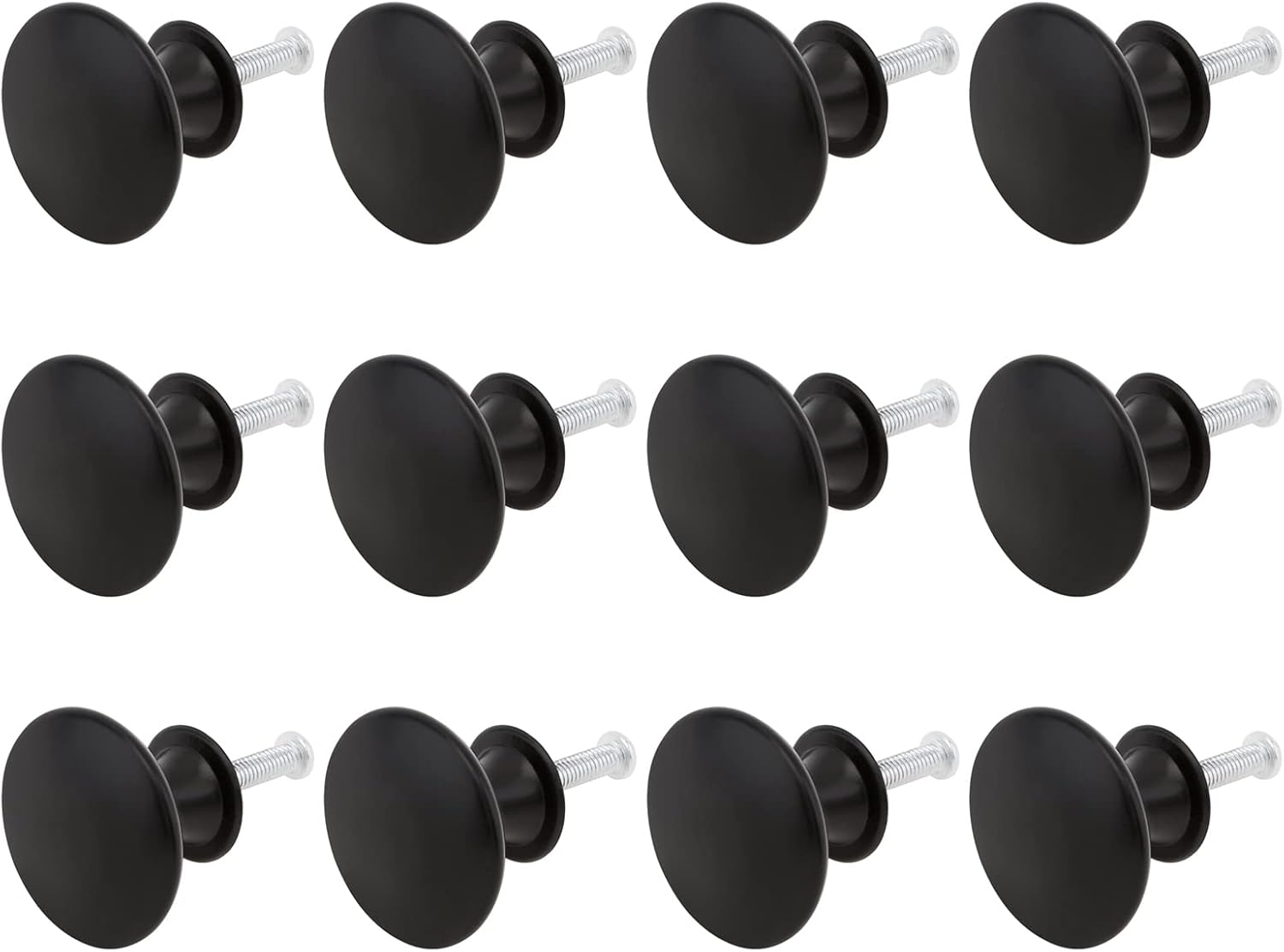 HOJLKLD 12 Pack Matte Black Cabinet Knob 1-1/6 Inch round Cabinet Hardware Knobs for Bedroom Dresser Drawer, Kitchen Cupboard Door and Bathroom Drawer Hardware
