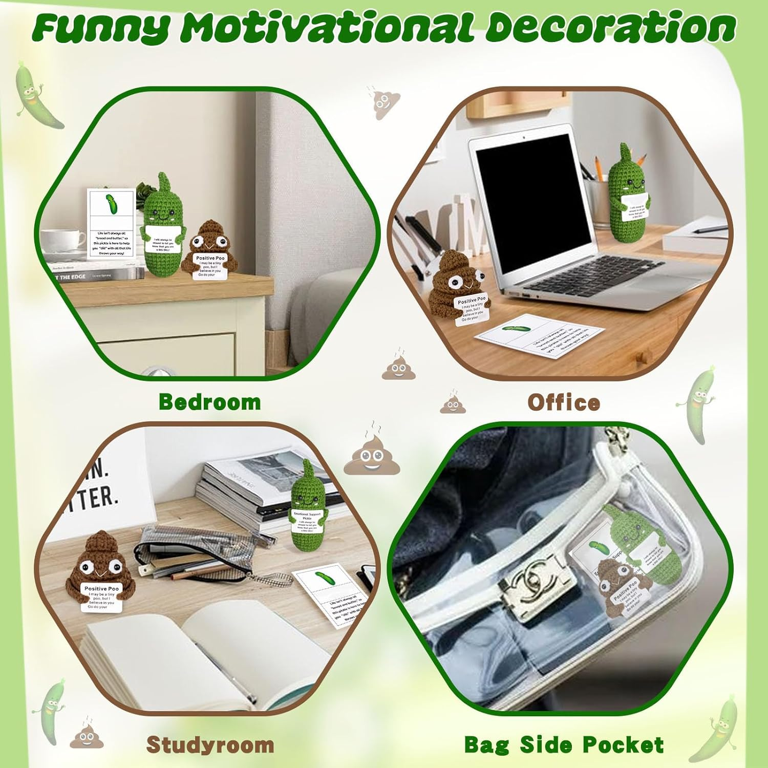 Inspirational Birthday Gifts 2P Positive Poo Emotional Crocheted Support Crochet Pickle Funny Handmade Crochet with Positive Cards Pickle Gifts Suitable for Birthday Gag Gift image number 6