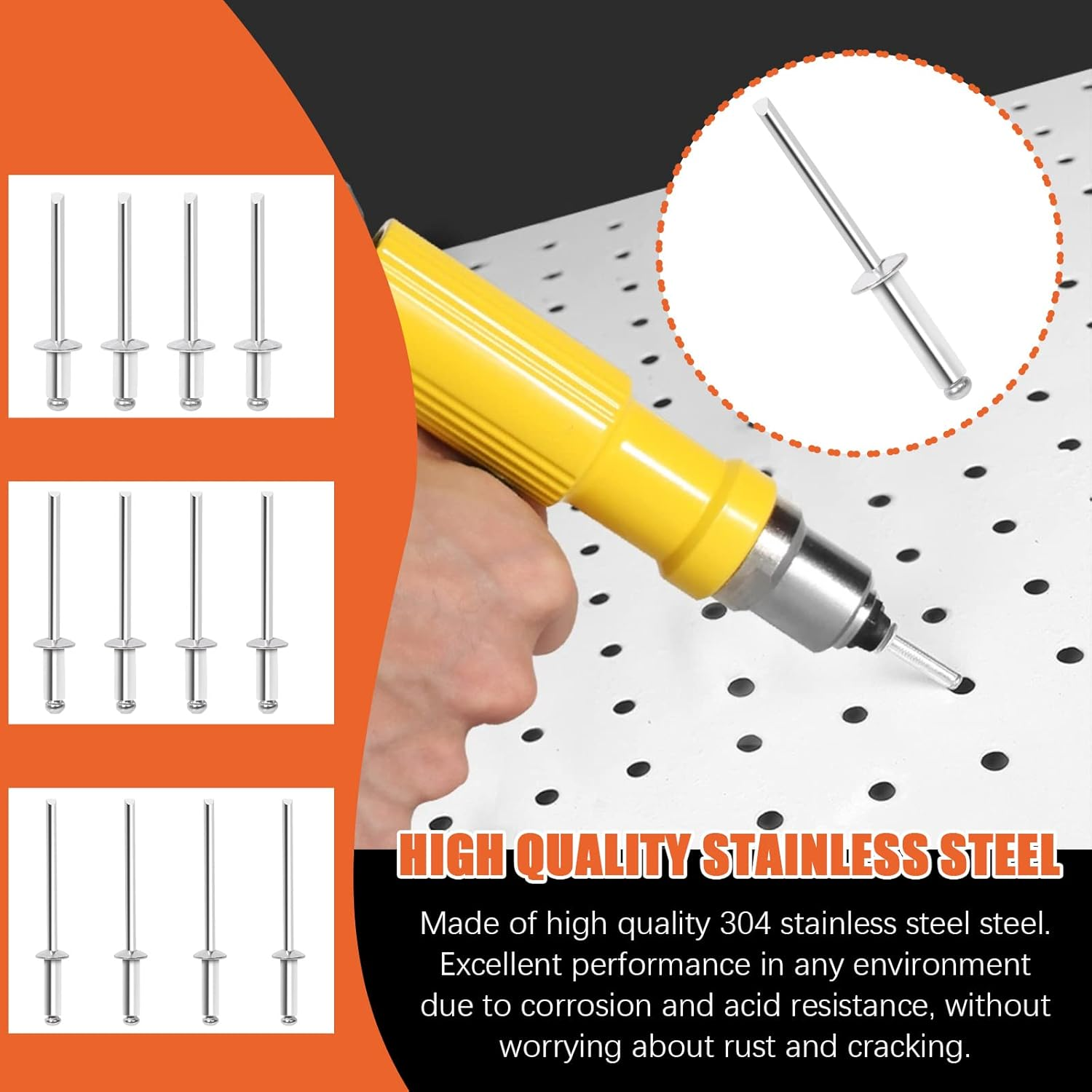 Tanstic 495Pcs 9 Sizes Aluminum Rivets Assortment Kit, M3.2 M4 M4.8 Blind Rivets, Pop Rivets with Storage Case (Silver) image number 6