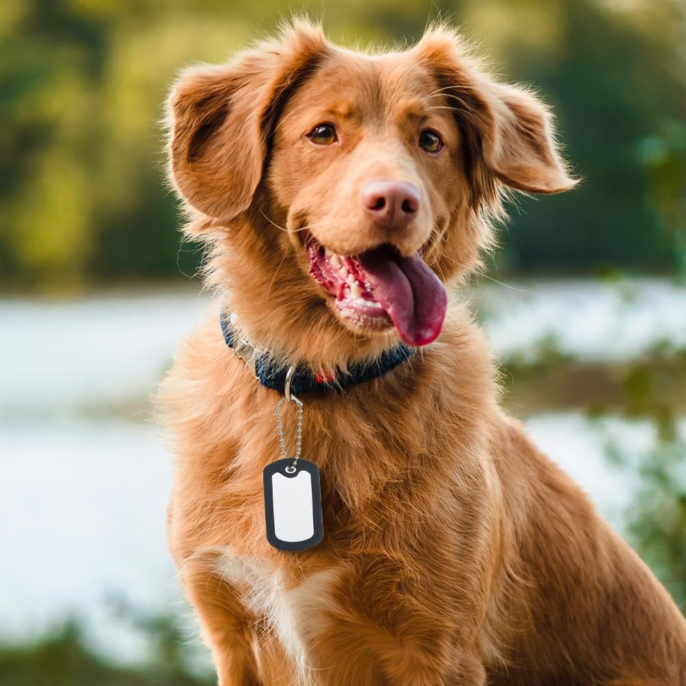 SOFPLATE 8 Set (24 Pieces) Black Military Dog Tags with Rubber Damper Aluminium Pet Tags (Blank) with Ball Chain and Silicone Case for Noise Reduction and Protection of the Dog Brand ID SCH image number 5