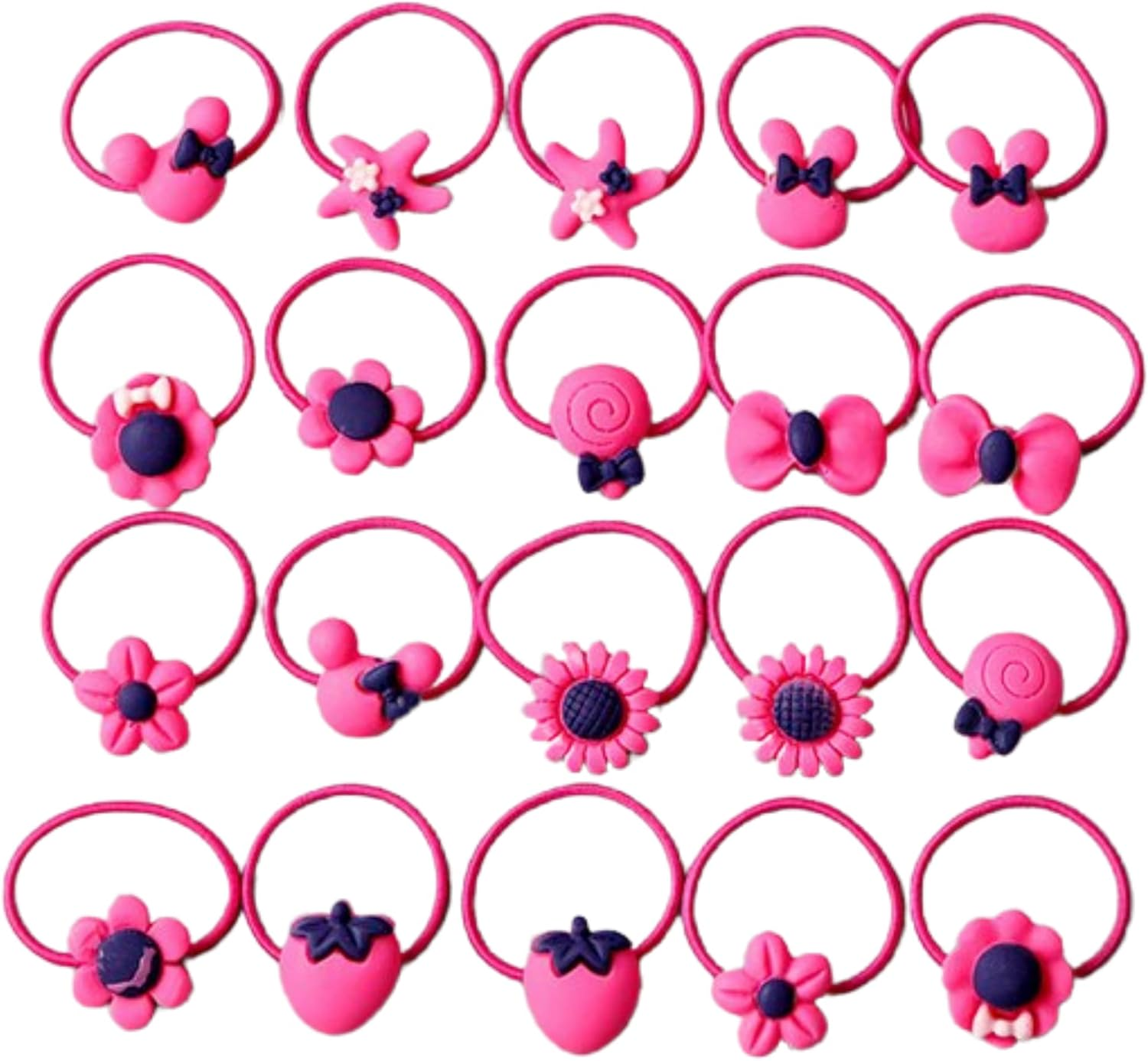 Hair Bobbles for Girls, Rubber Bands for Newborns, Kids Hair Ties, Thin Ropes, Ponytail Holder for Toddlers, Elastic Hair Bands with Cute Cartoons (45 Pieces Dark Pink Beach)