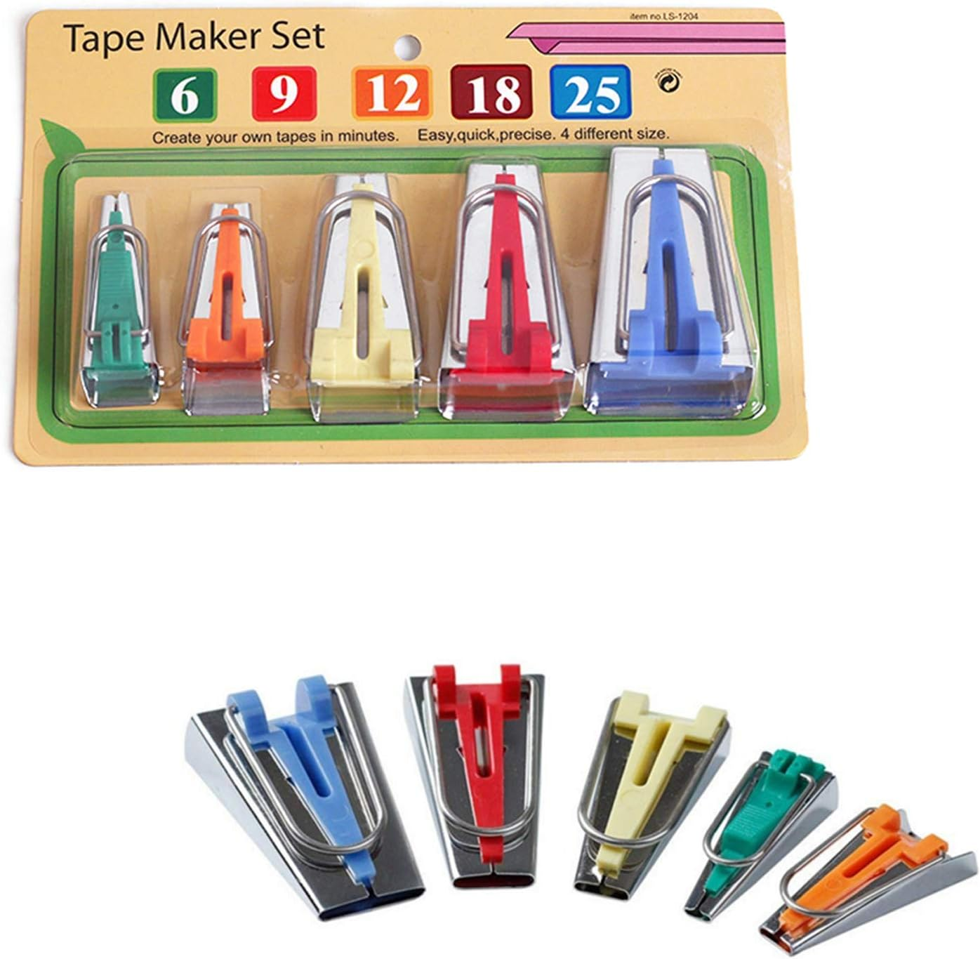 Windman 5Sizes Single/Double Fold Bias Tape Maker Tool Kit Includes 6MM/9MM/12MM/18MM/25MM 4Sizes Bia Tape Maker for DIY Sewing Quilting Tape Binding Use image number 2