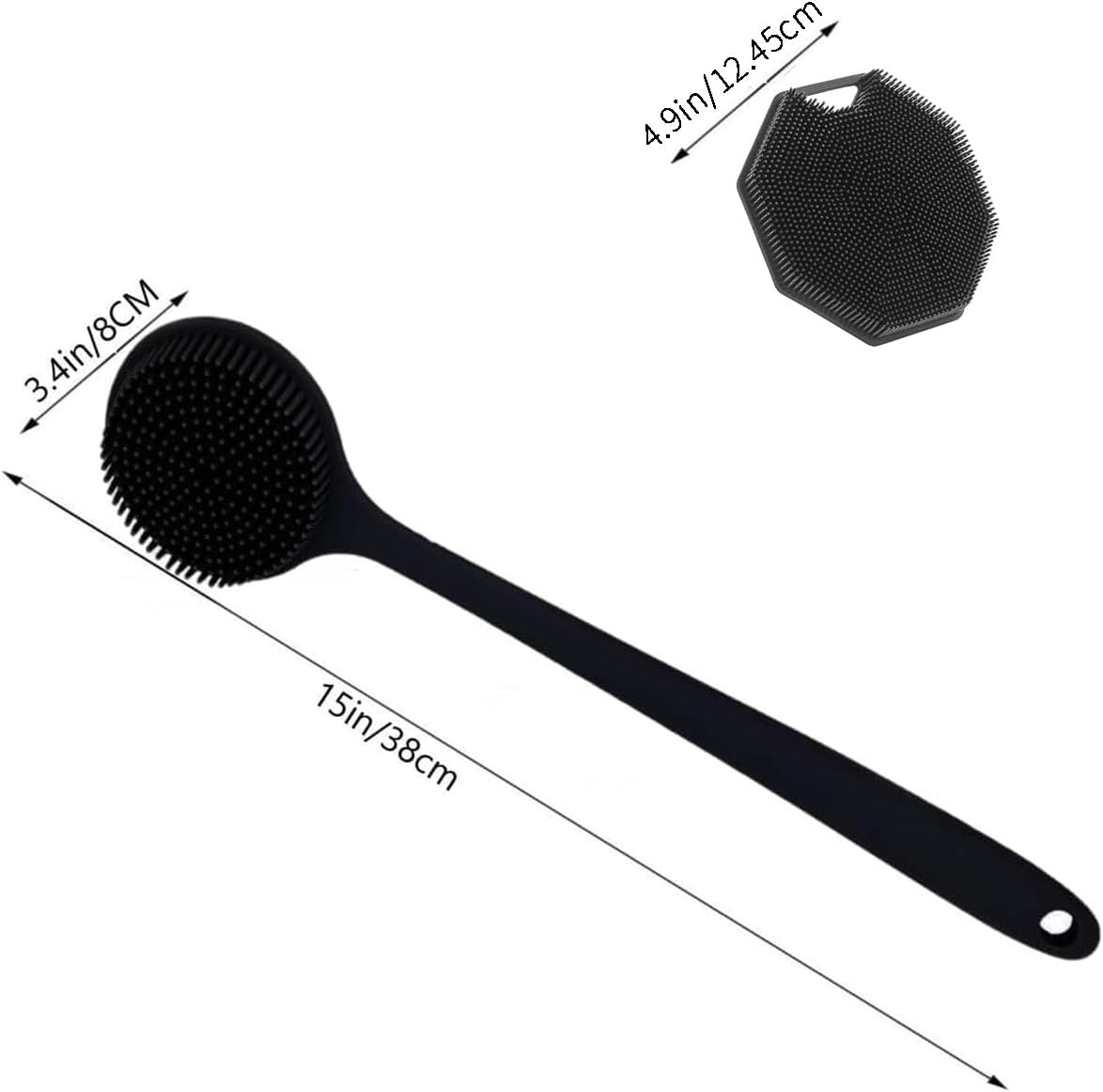 Shengsenfu 3 in 1 Silicone Body Brush Set, Long Handle Cleansing Skin Brush and Bath Body Scrubber with Double-Ended Hook, Double Sided Shower Brush, Upgraded Built-In Nylon Long Handle Body Brush
