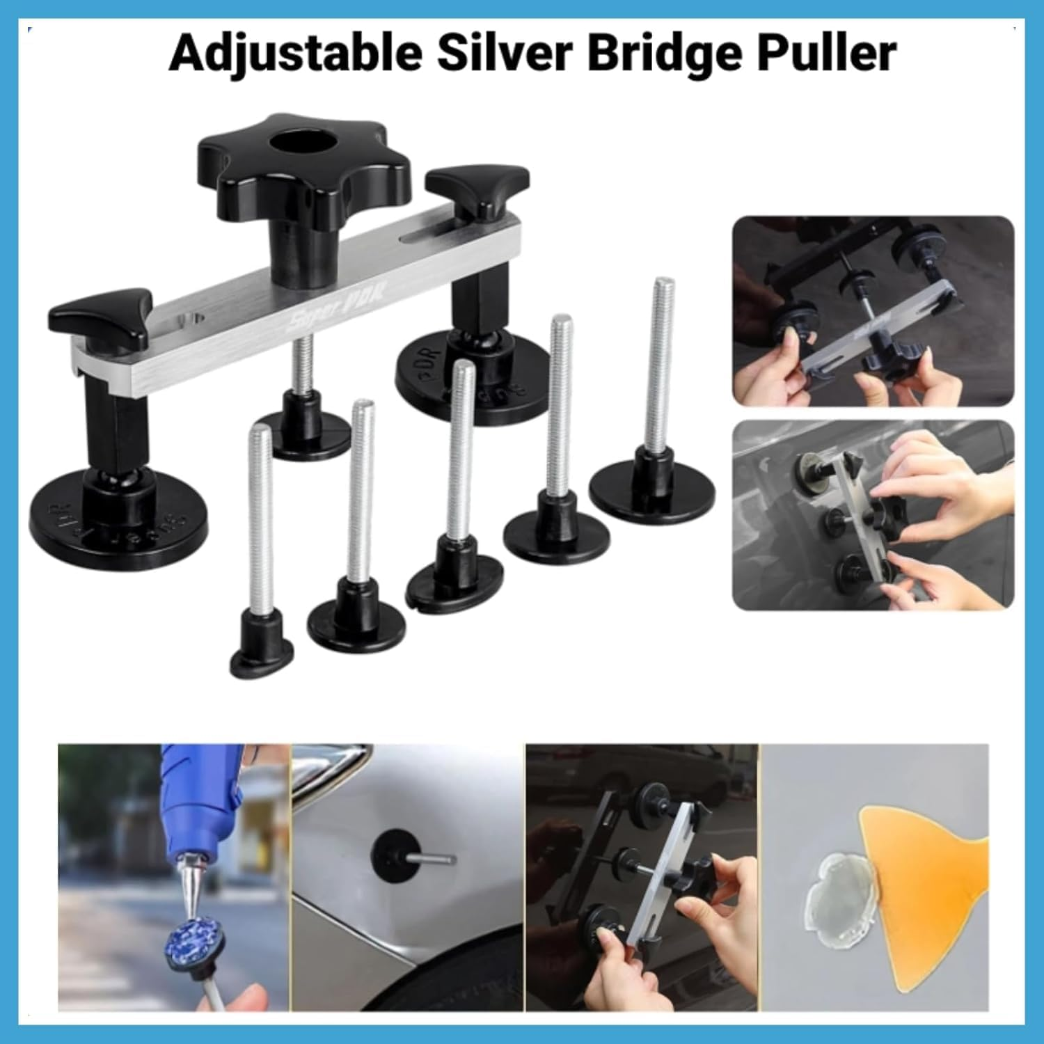 Super PDR Car Dent Puller Kit 75Pcs, Paintless Dent Repair Kit with Bridge Dent Puller and 2 in 1 T-Bar Puller for Repair Work of Big Dents, Small Dents, Dings and Hail Damage image number 4