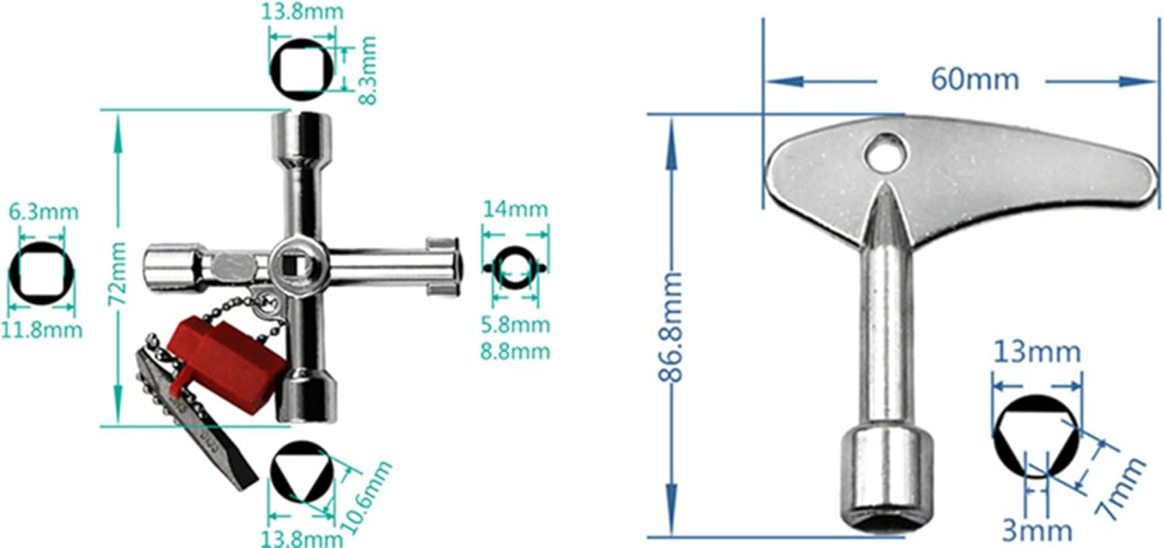 5 PCS Multifunctional Master Key Tools, Plumber Key Wrench Tools Square Triangle Socket Wrench Faucet Radiator Water Meter Control Cabinet Elevator Key image number 4